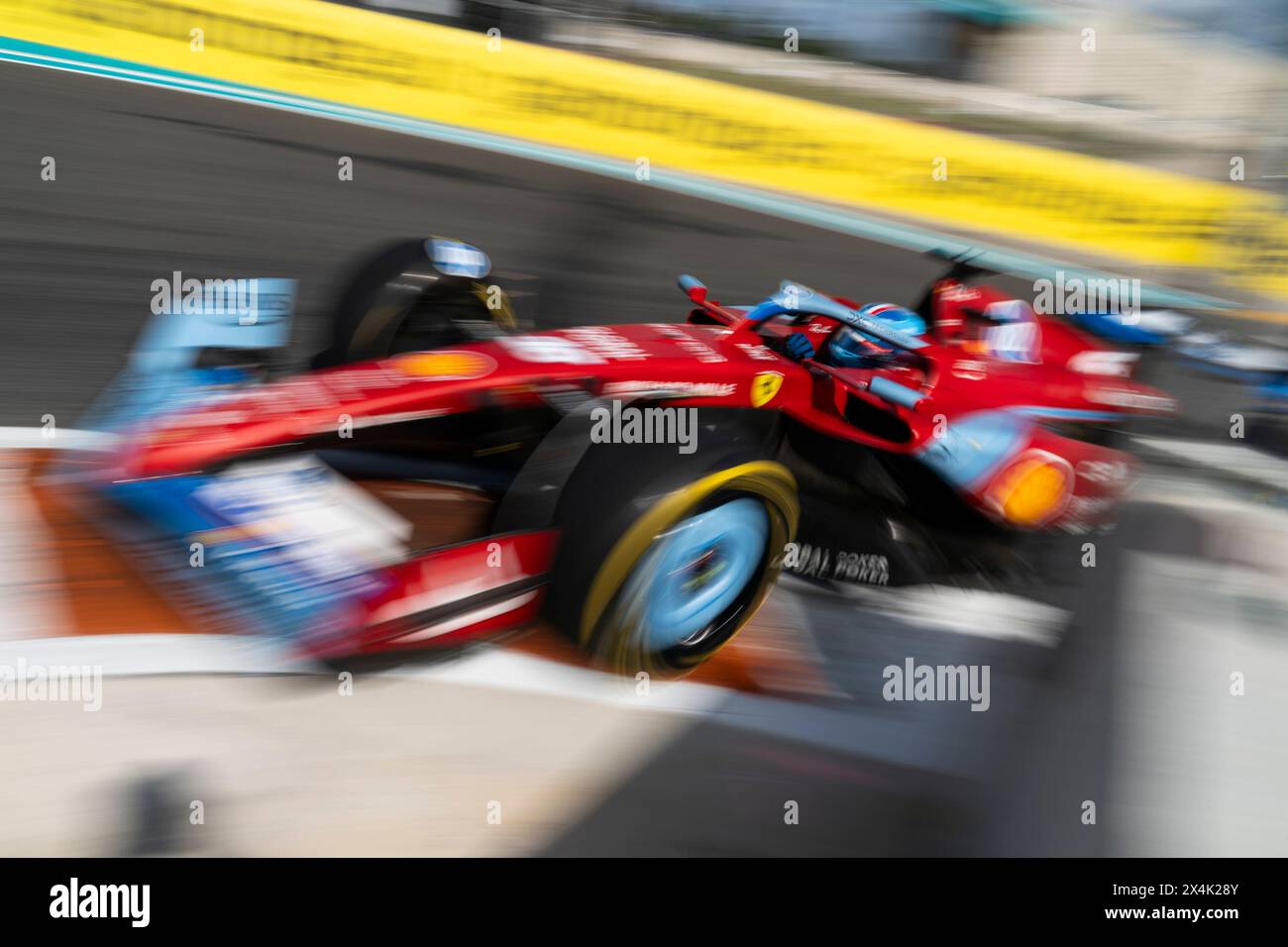 Miami Gardens, United States. 03rd May, 2024. Monaco's Formula One driver Charles Leclerc of Scuderia Ferrari participates in sprint qualifying during the Formula One Miami Grand Prix at the Miami International Autodrome in Miami Gardens, Florida on Friday, May 3, 2024 Photo by Greg Nash/UPI. Credit: UPI/Alamy Live News Stock Photo
