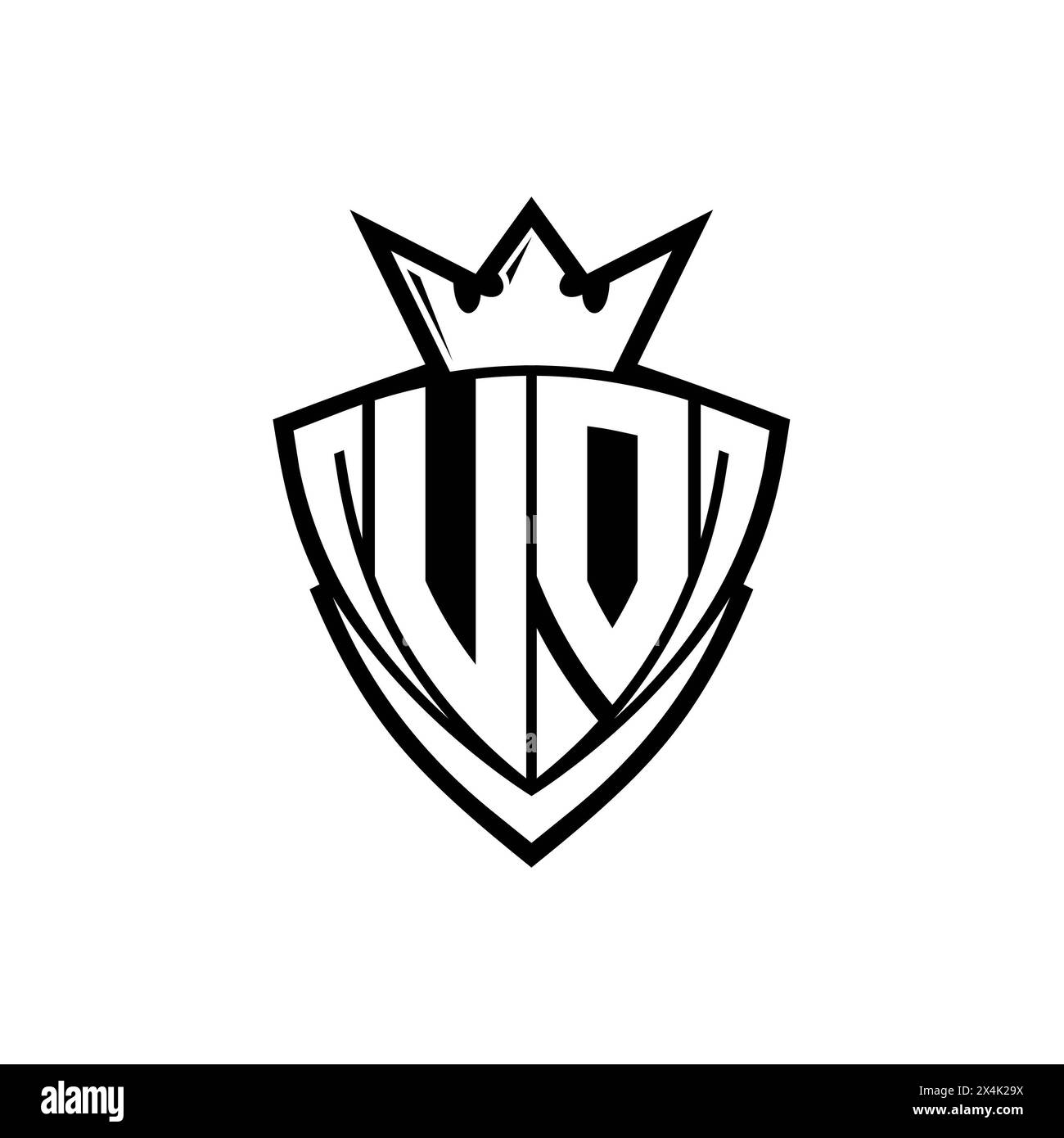 UO Bold letter logo with sharp triangle shield shape with crown inside ...