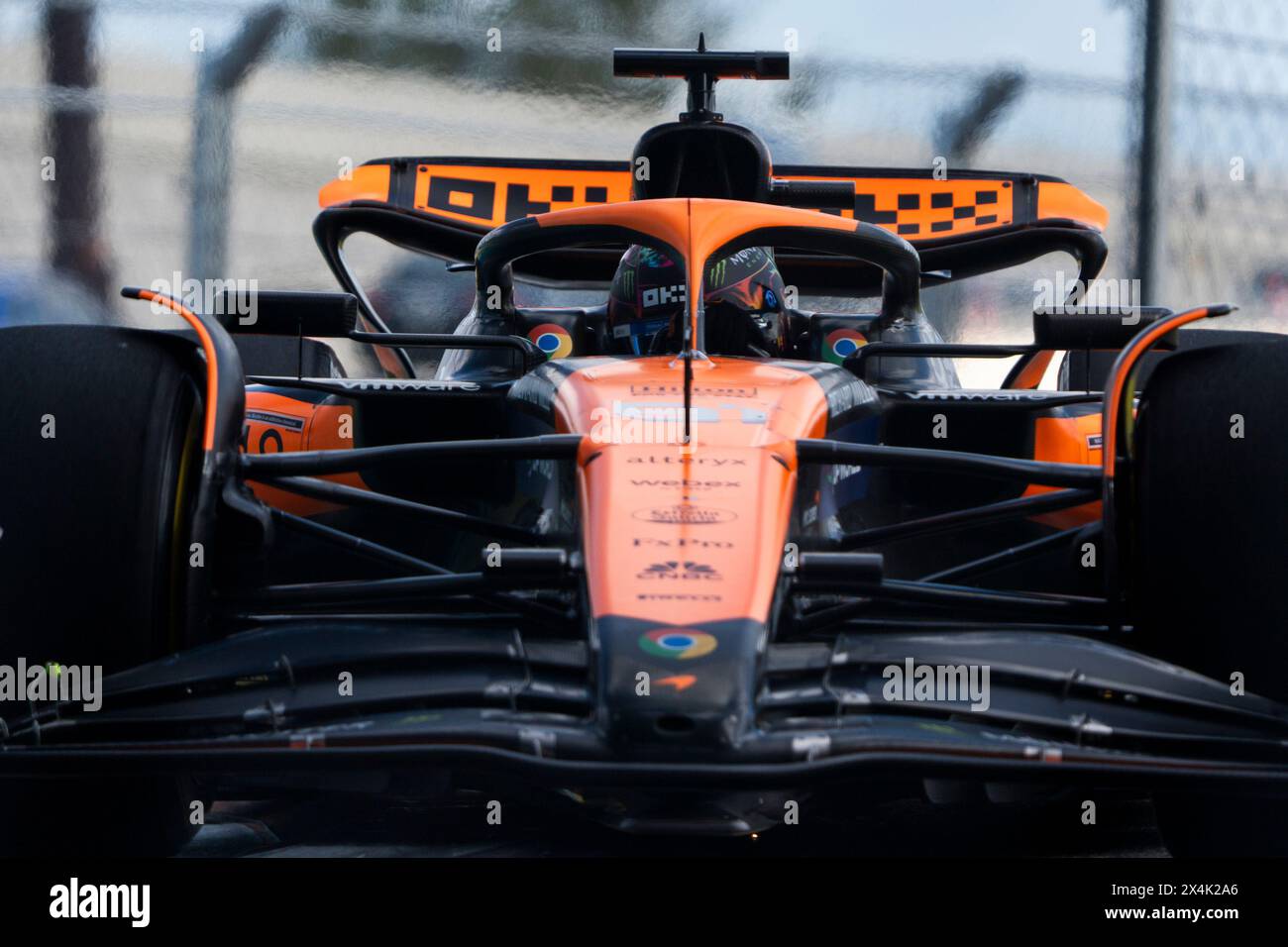 Miami Gardens, United States. 03rd May, 2024. Australian Formula One driver Oscar Piastri of McLaren F1 Team participates in sprint qualifying during the Formula One Miami Grand Prix at the Miami International Autodrome in Miami Gardens, Florida on Friday, May 3, 2024 Photo by Greg Nash/UPI. Credit: UPI/Alamy Live News Stock Photo