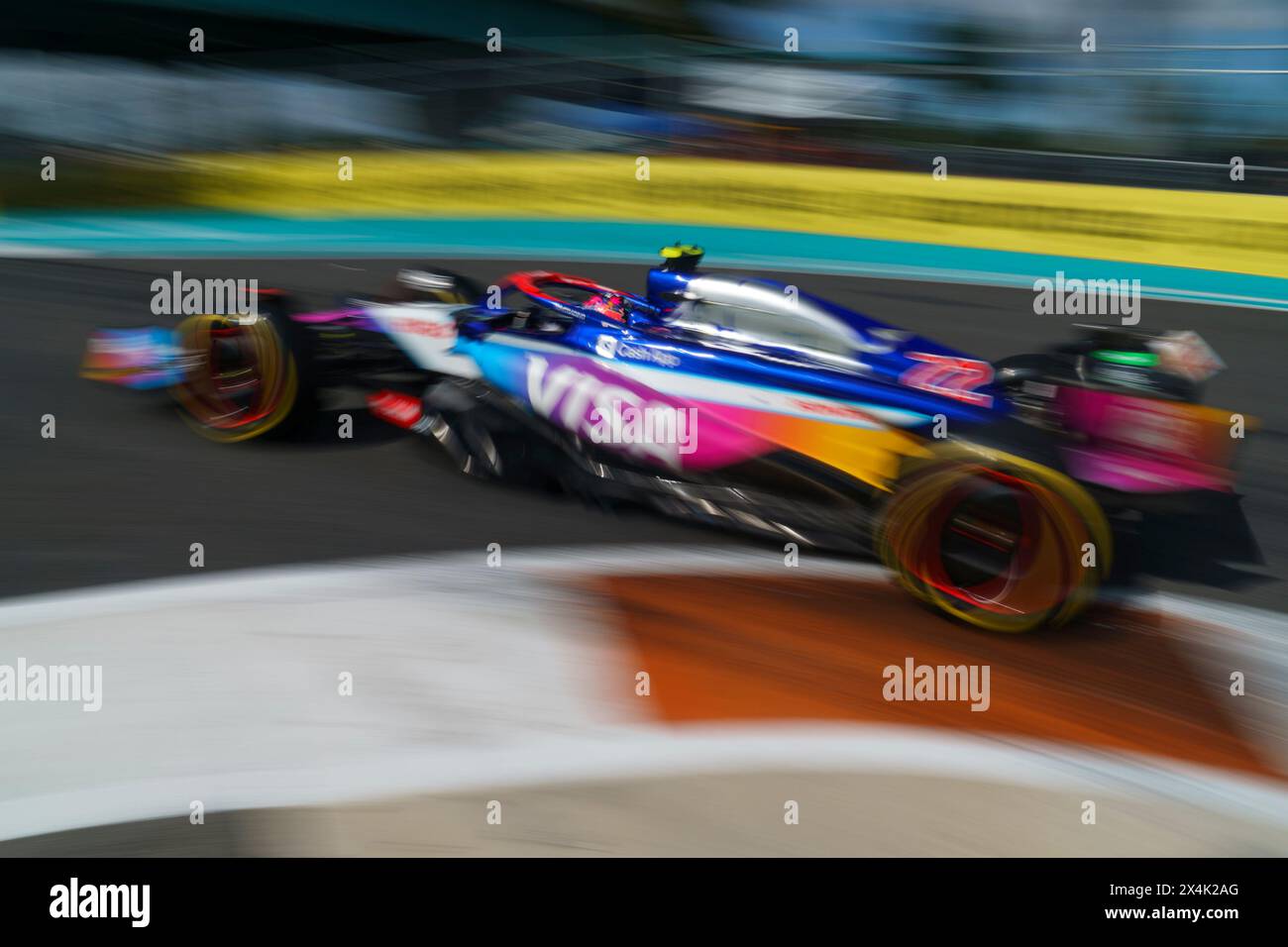 Miami Gardens, United States. 03rd May, 2024. Japanese Formula One driver Yuki Tsunoda of RB F1 Team participates in sprint qualifying during the Formula One Miami Grand Prix at the Miami International Autodrome in Miami Gardens, Florida on Friday, May 3, 2024 Photo by Greg Nash/UPI. Credit: UPI/Alamy Live News Stock Photo