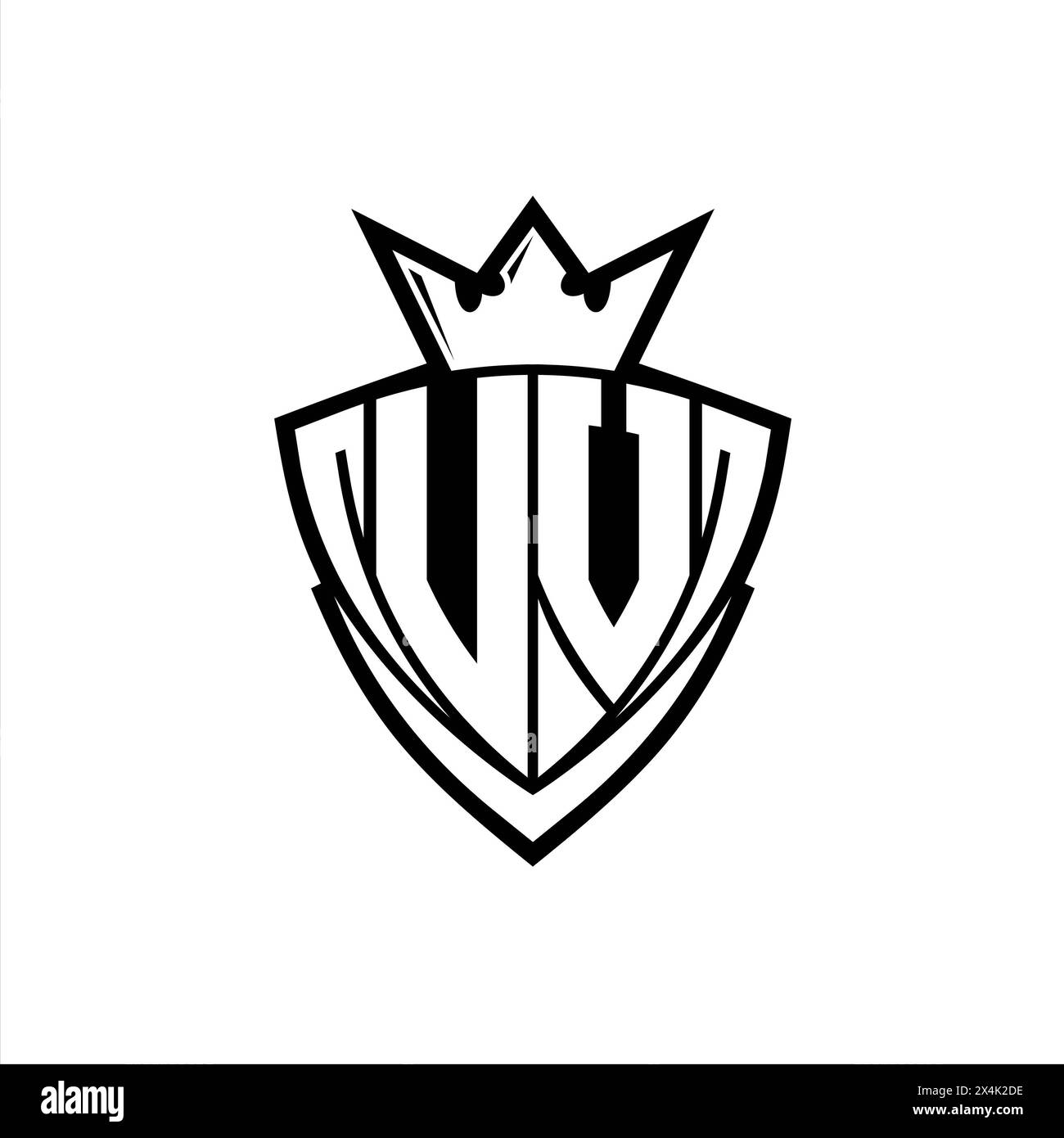 UV Bold letter logo with sharp triangle shield shape with crown inside ...