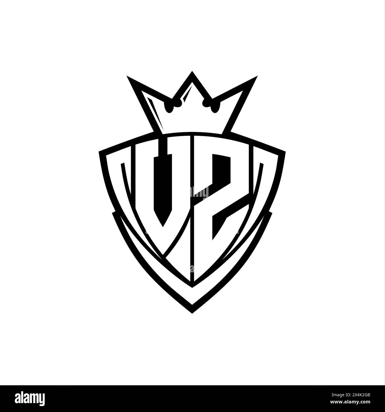 VZ Bold letter logo with sharp triangle shield shape with crown inside ...