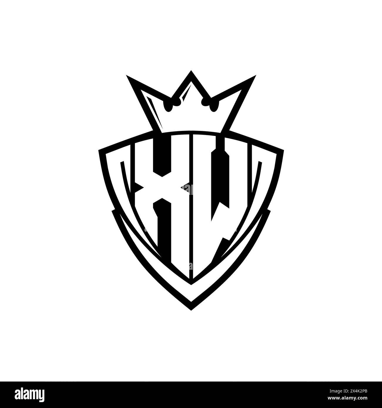 XW Bold letter logo with sharp triangle shield shape with crown inside ...