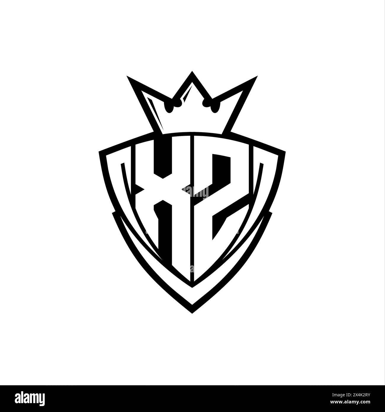 XZ Bold letter logo with sharp triangle shield shape with crown inside ...