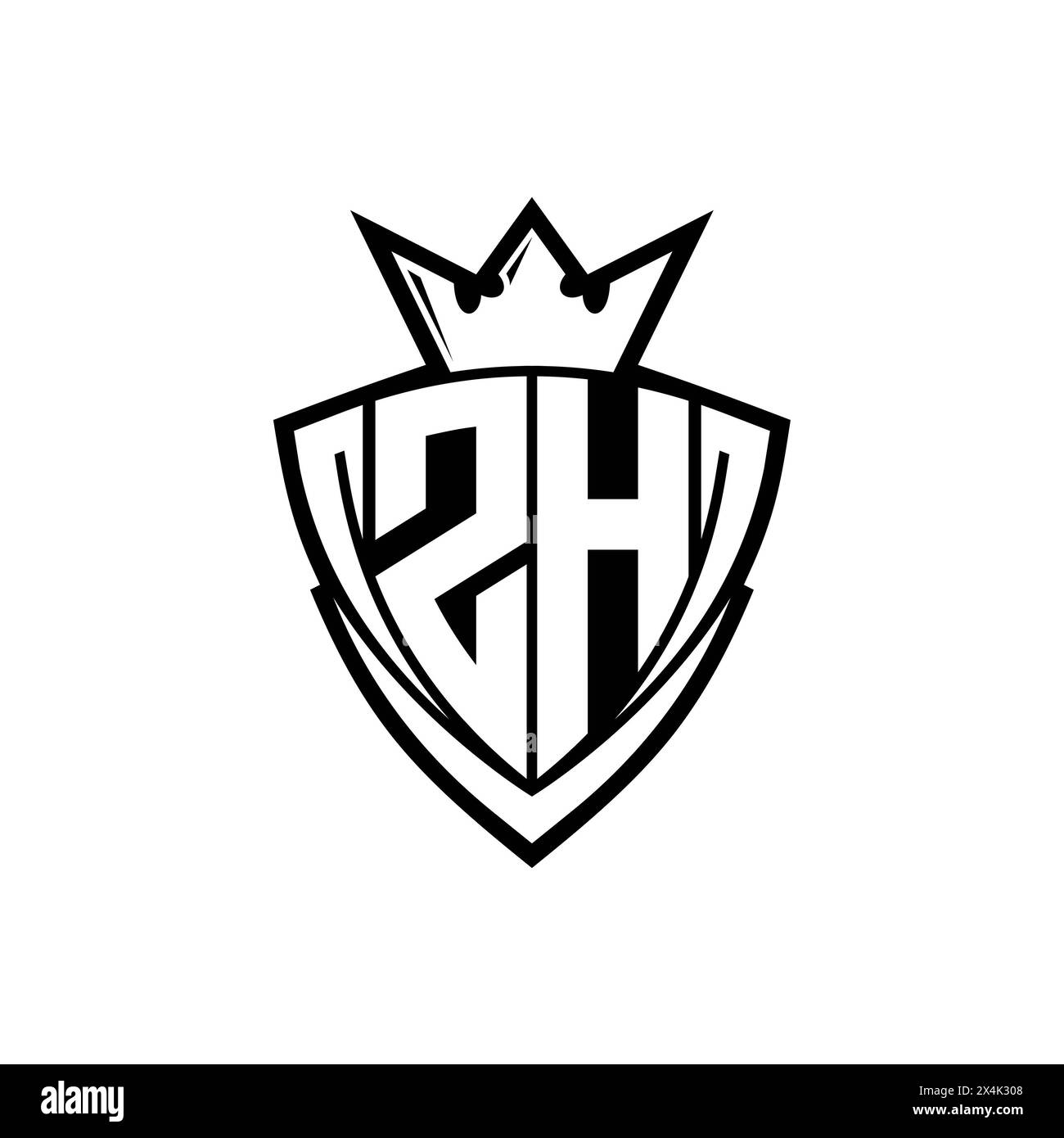 ZH Bold letter logo with sharp triangle shield shape with crown inside ...