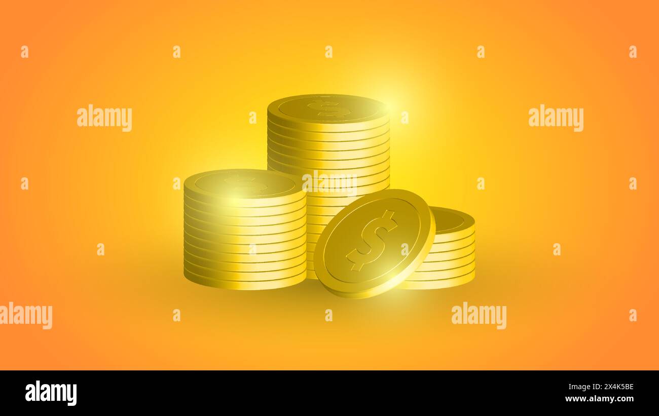 3D Gold Coin, Dollar Coin, Vector Coins with Dollar Signs Stock Vector ...