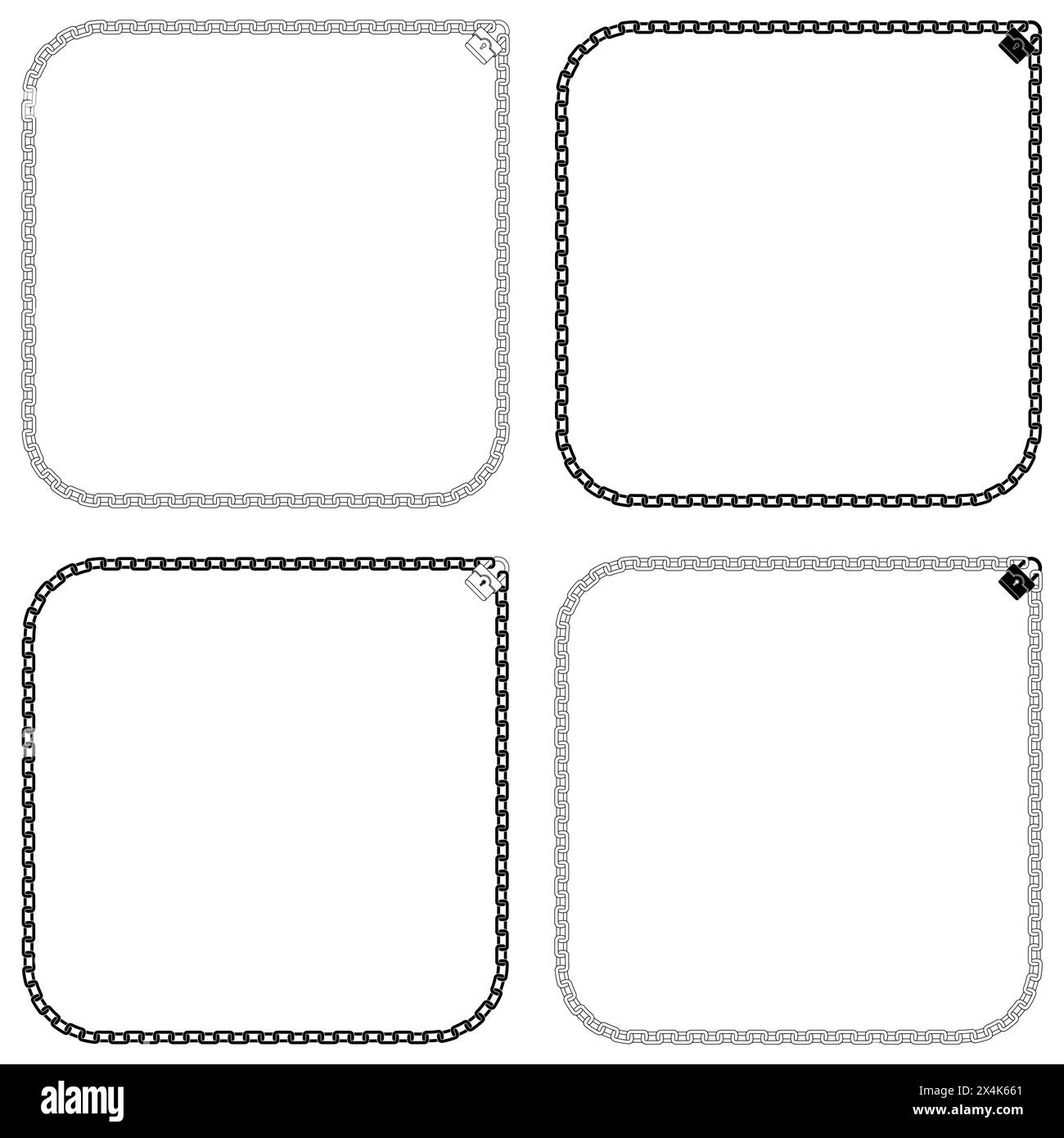 Vector design of frame for photo with chain and padlock, photo border with chains and padlock Stock Vector