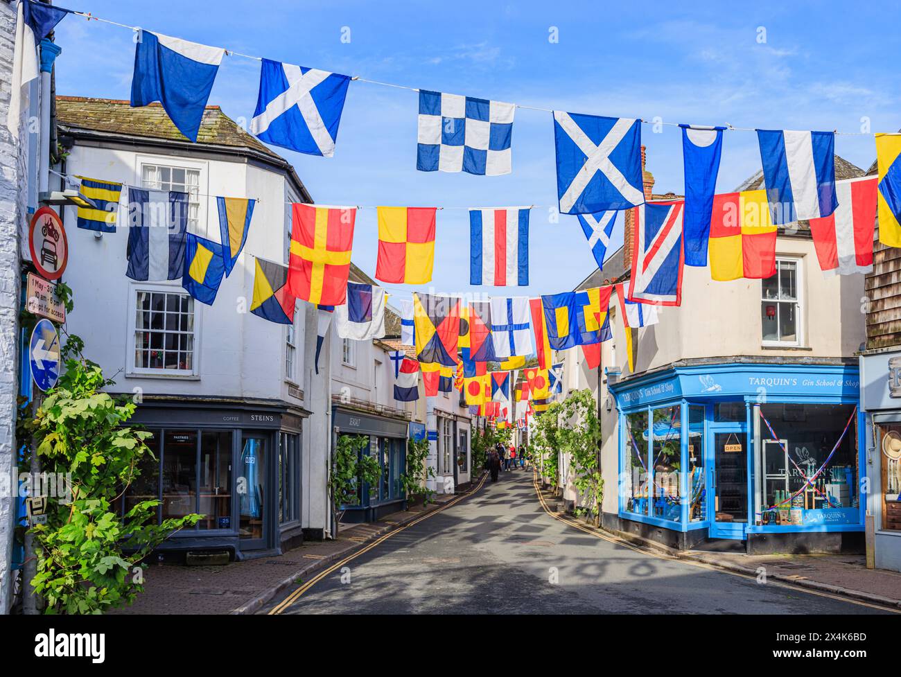 Colourful bunting in the streets for the 'Obby 'Oss festival, a