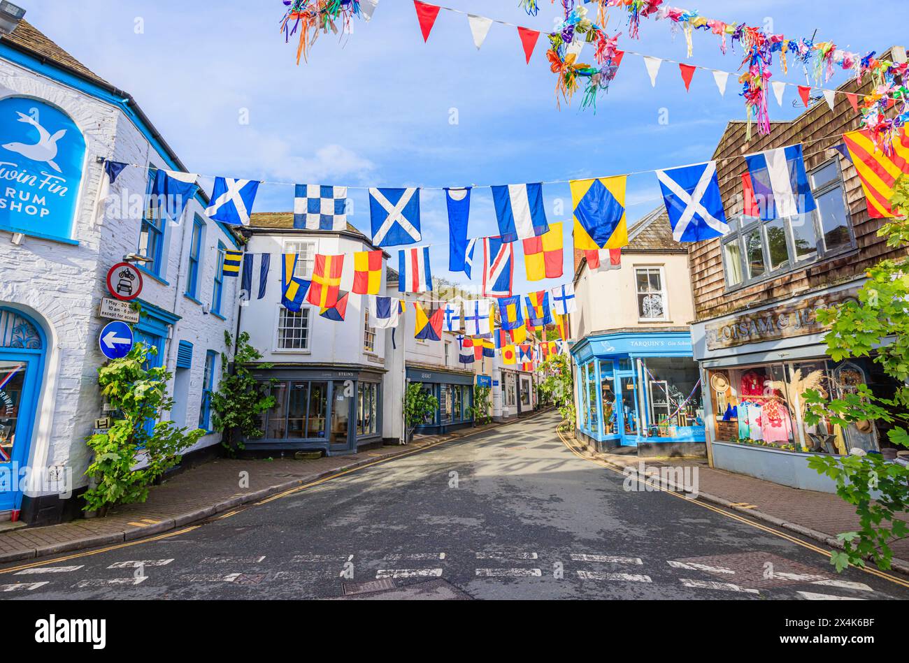Colourful bunting in the streets for the 'Obby 'Oss festival, a