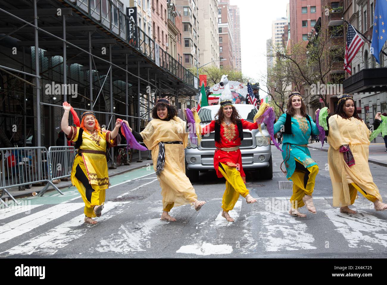 Dancers celebrate the 20th annual Persian Parade in 2024 on Madison Avenue in New York City. Stock Photo