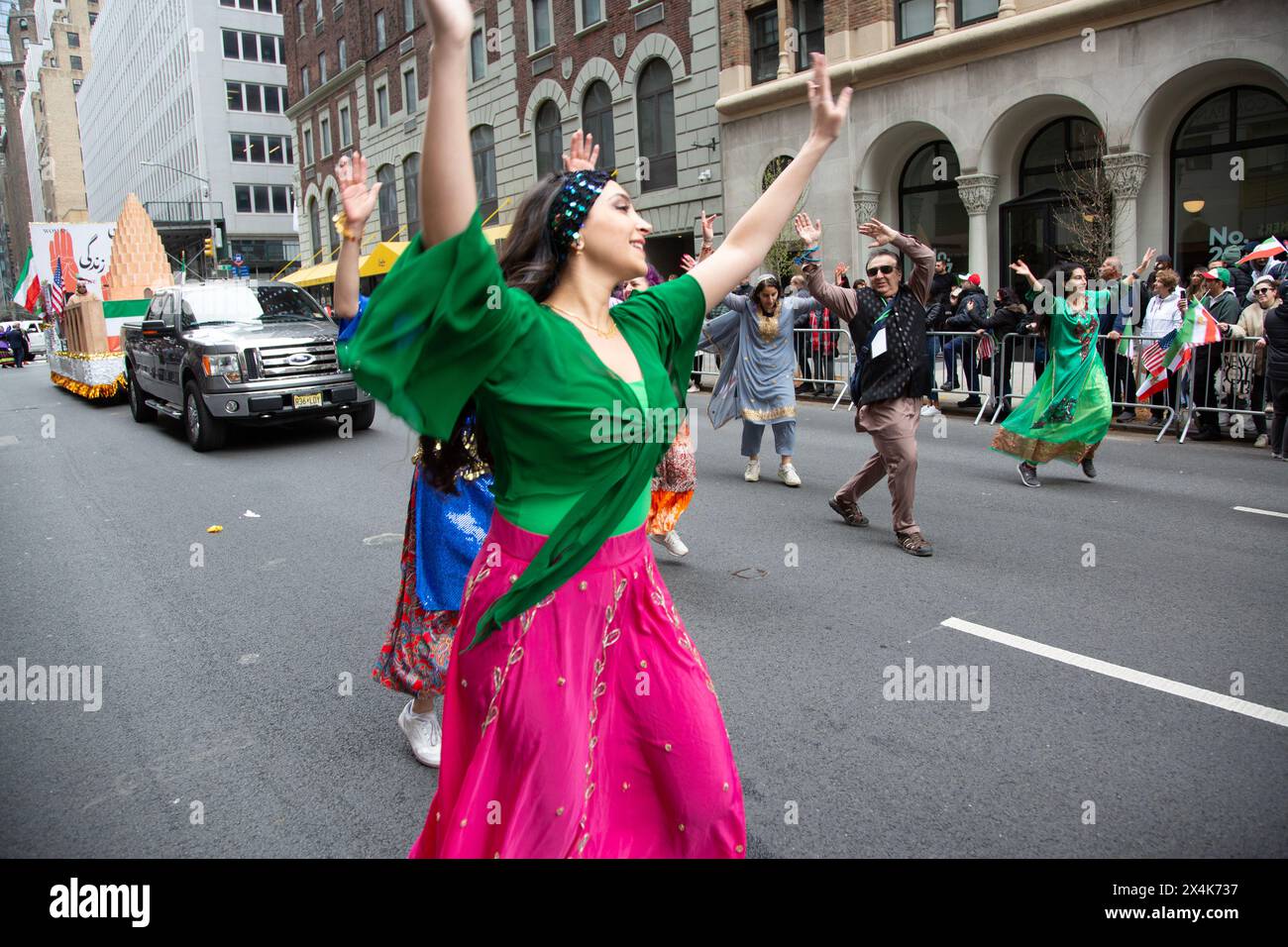 Dancers celebrate the 20th annual Persian Parade in 2024 on Madison Avenue in New York City. Stock Photo
