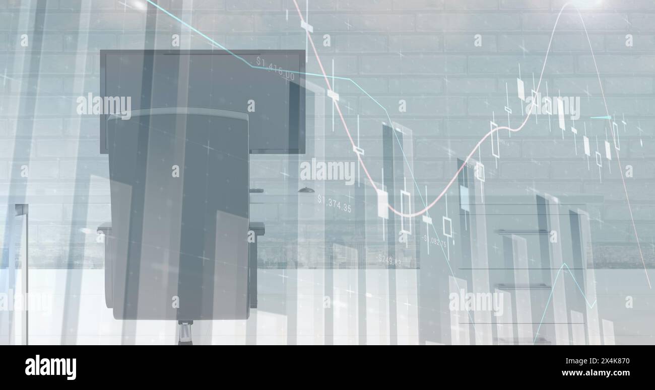 Image of financial data processing over computer on desk Stock Photo