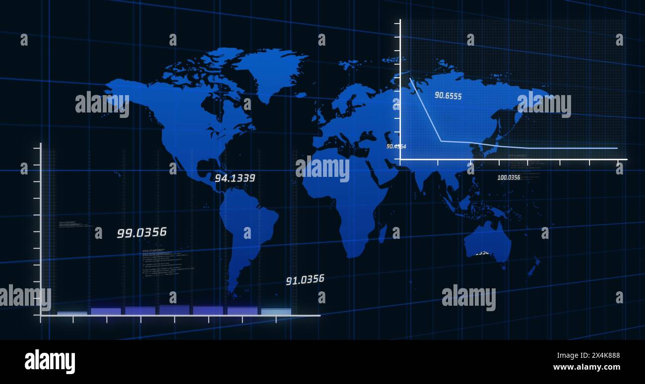 Image of financial data processing with statistics over world map Stock ...