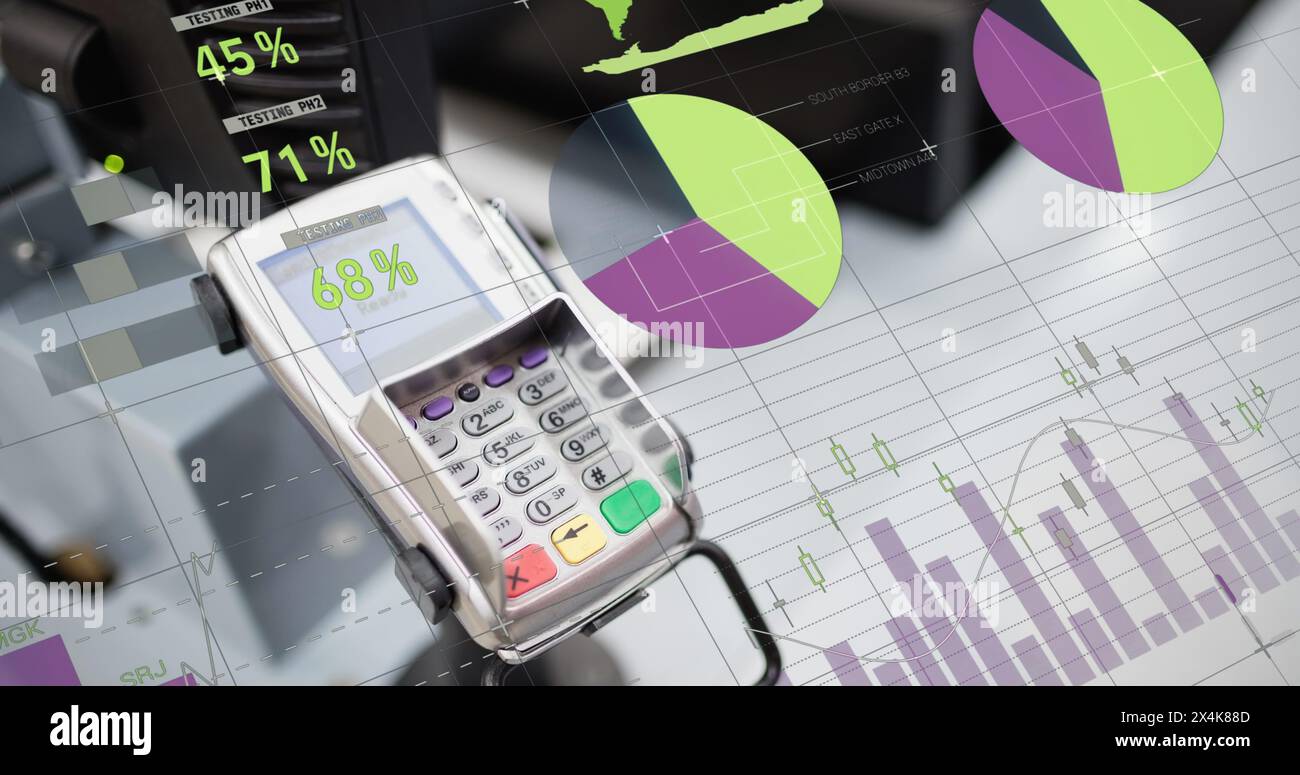 Image of financial data processing over payment terminal Stock Photo ...