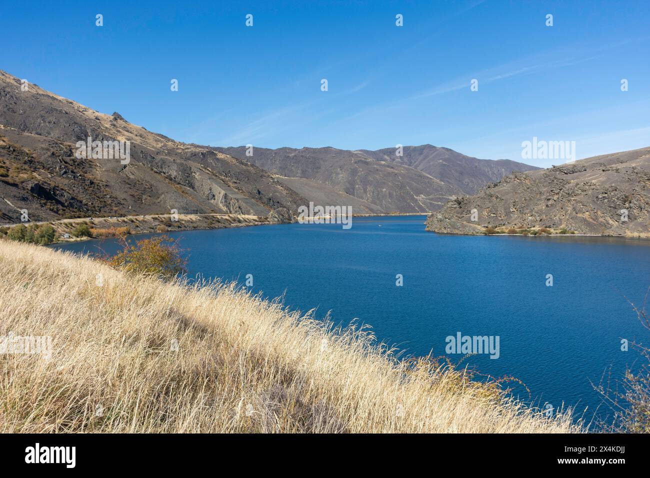 Clutha River from State Highway 8, Clyde, Central Otago, Otago, South Island, New Zealand Stock Photo