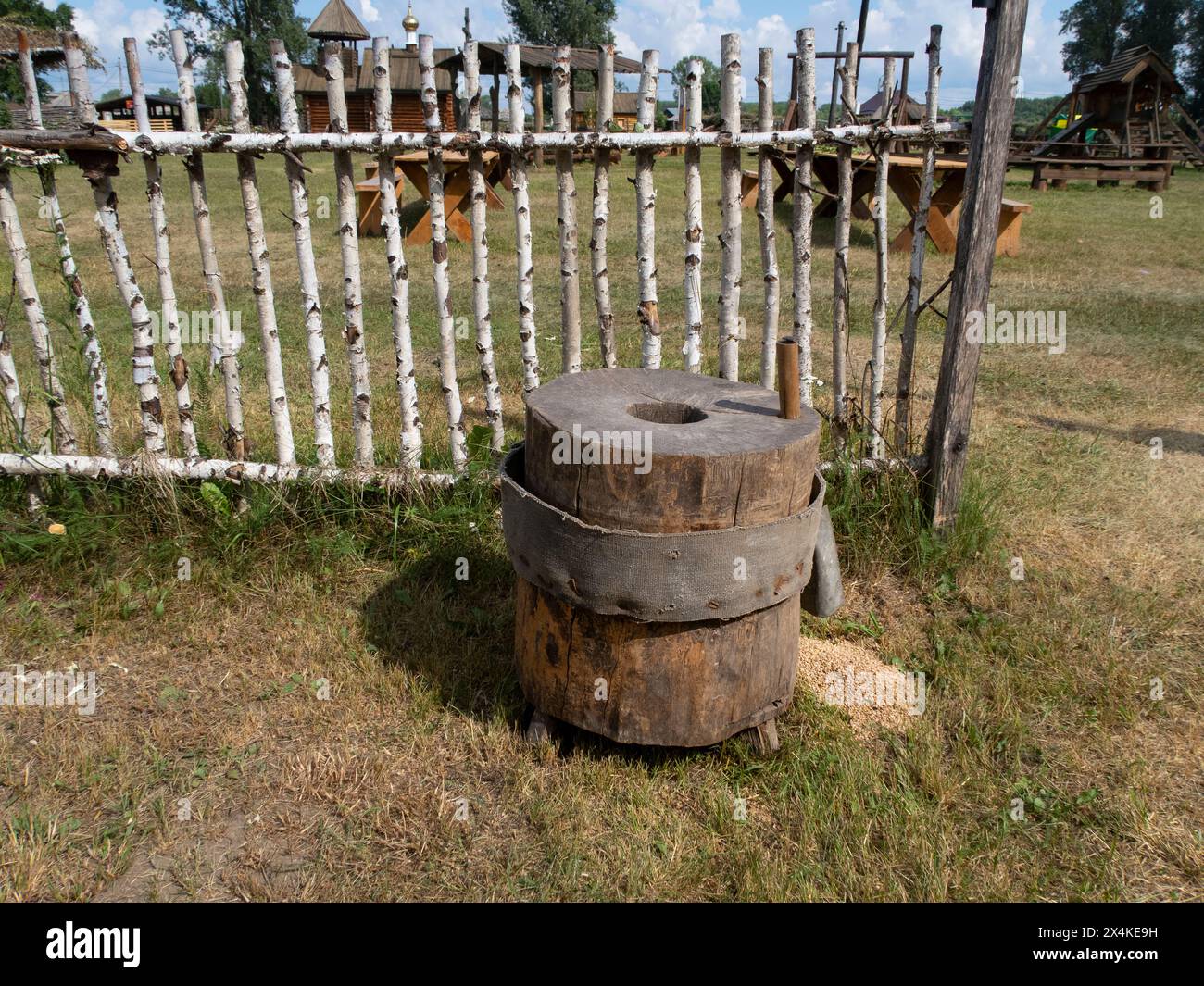 Ancient wooden millstones for grinding grain, traditional for Siberia ...