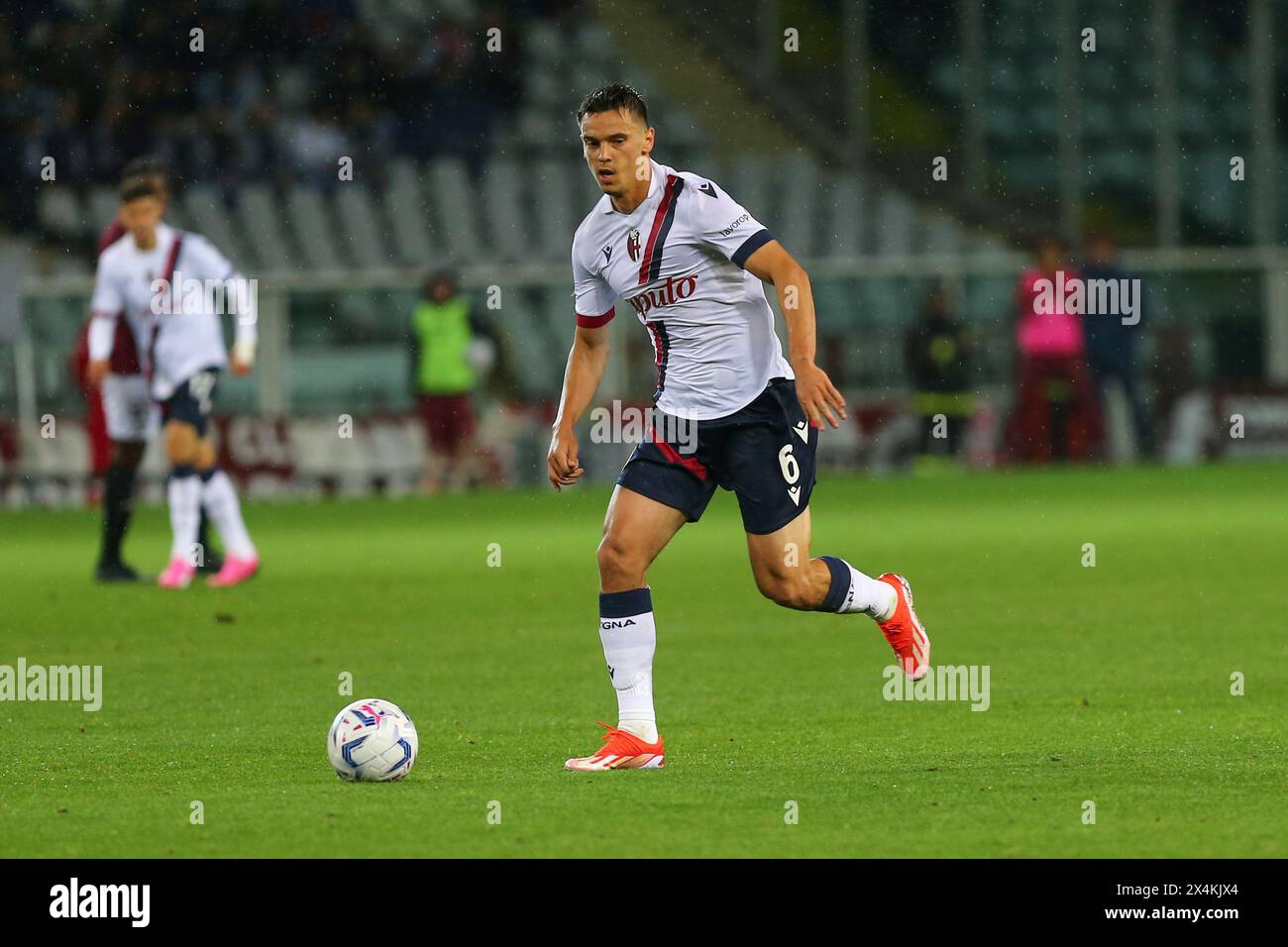 Nikola Moro of Bologna FC during the Serie A match between Torino FC and Bologna FC  on May 03, 2024 at Olympic Grande Torino Stadium in Turin, Italy. Stock Photo