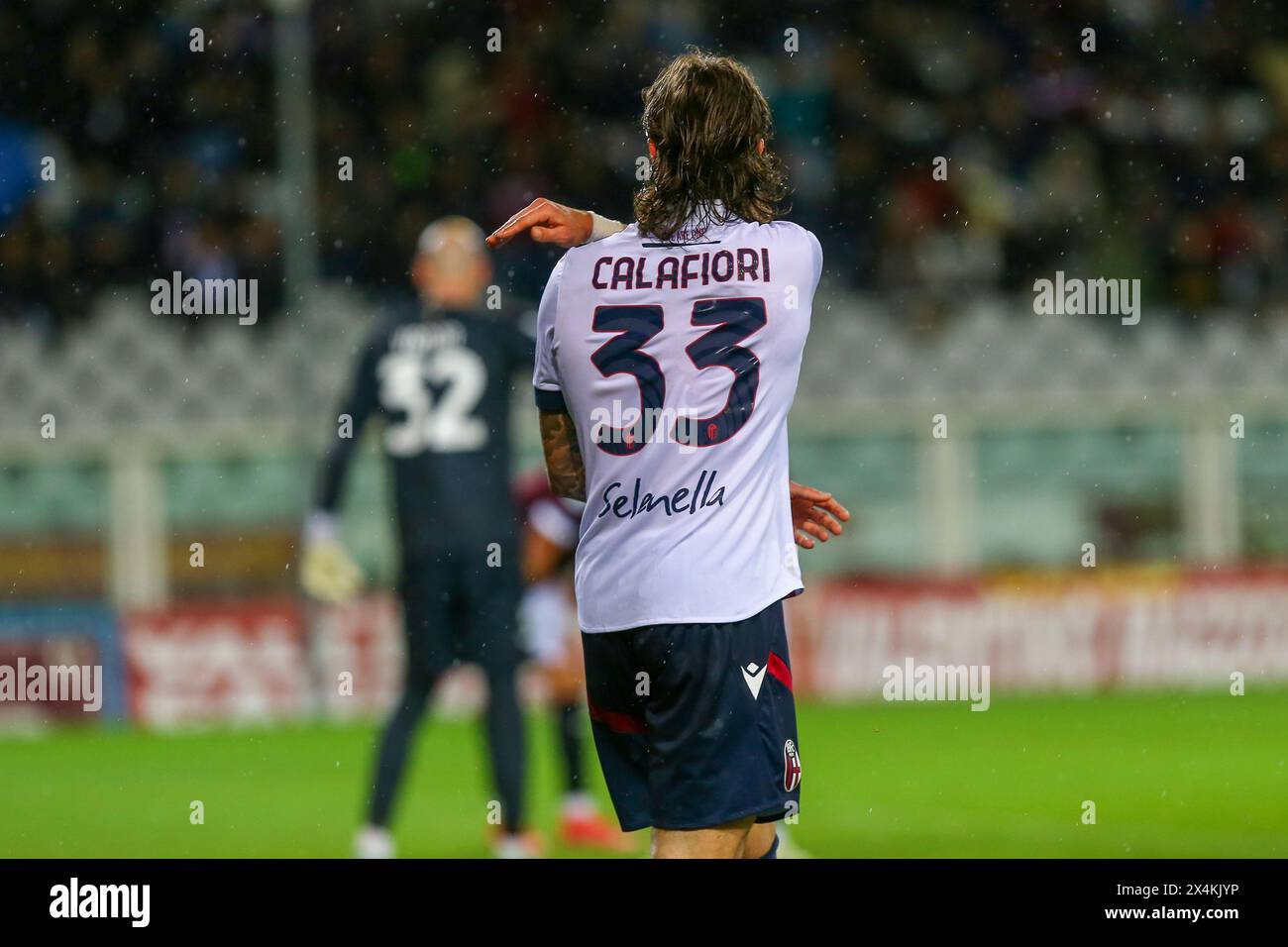 Riccardo Calafiori of Bologna FC  during the Serie A match between Torino FC and Bologna FC  on May 03, 2024 at Olympic Grande Torino Stadium in Turin Stock Photo