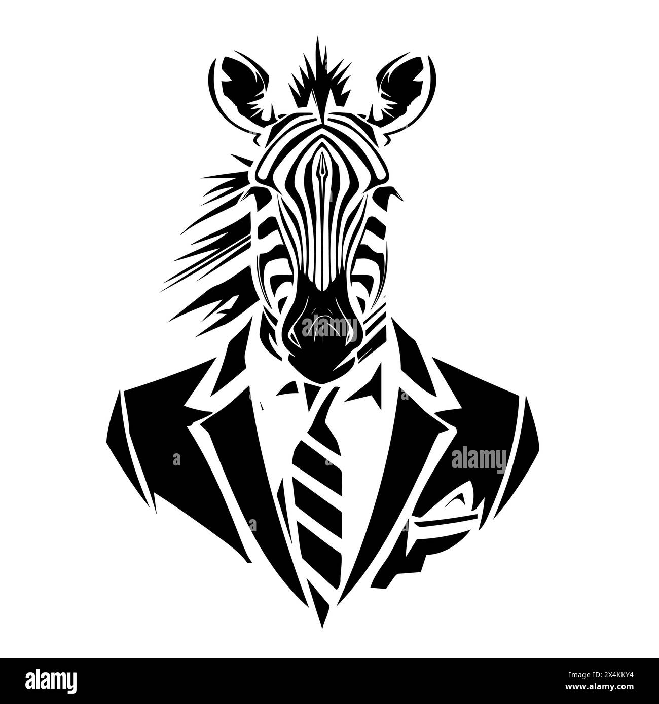 A zebra in a suit and tie with line art and stencil details Stock Vector