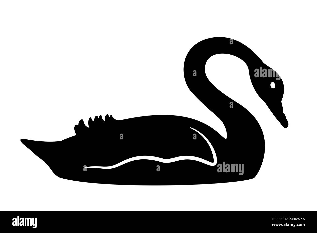 Black swan outline and silhouette of a large waterbird. A symbol for black swan events and theory, a metaphor for unexpected events of large magnitude Stock Photo