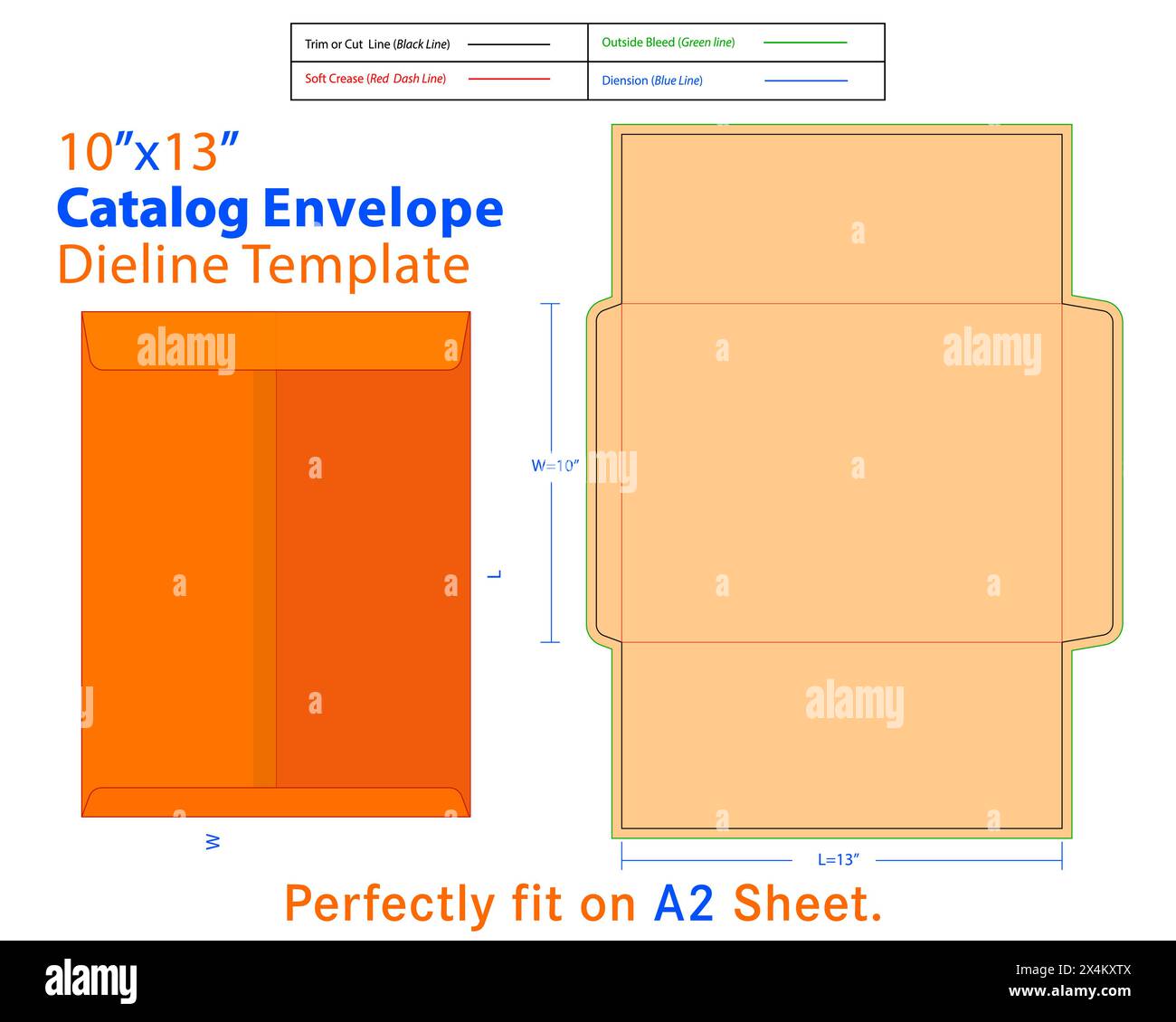 Catalogue Envelope W 10, L 13 Inches Die line Template. Catalogue
