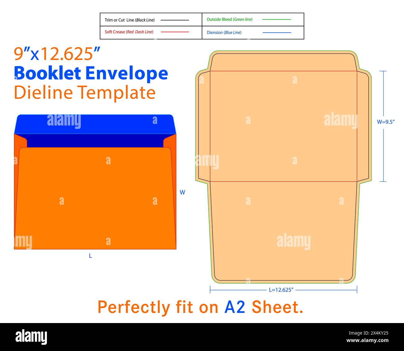 Booklet Envelope W 9.5, L 12.625 Inches Die line Template. Overall, a
