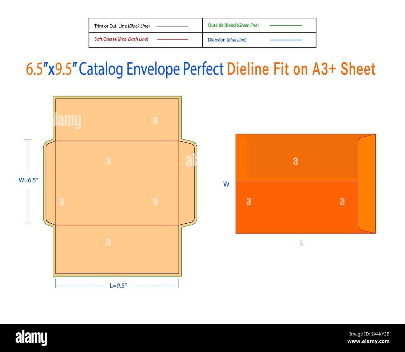 Catalogue Envelope W 6.5, L 9.5 Inches Die line Template. Catalogue