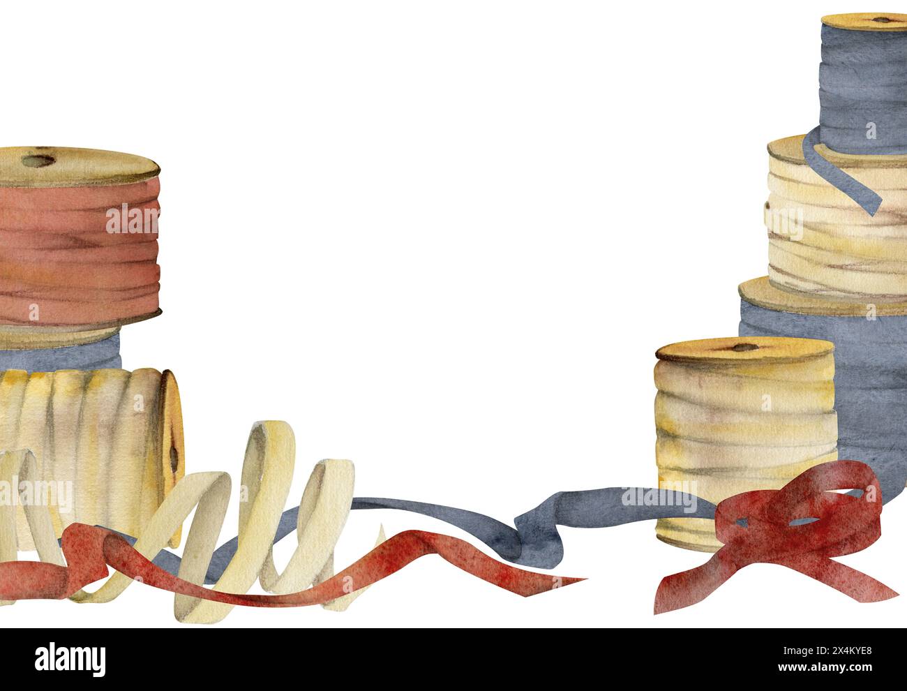 Hand drawn watercolor illustration sewing craft embroidery supplies