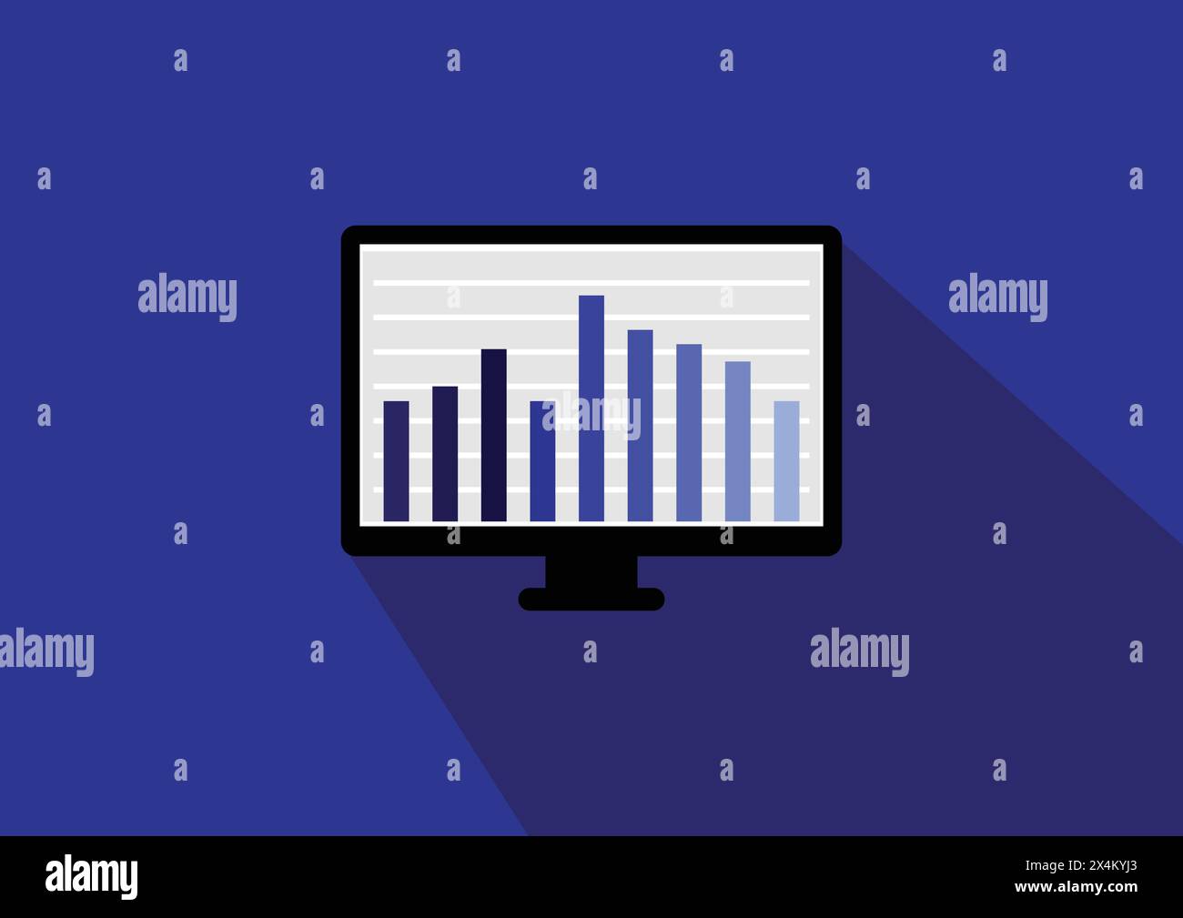 Computer monitor with graph icon in flat design style with long shadow ...
