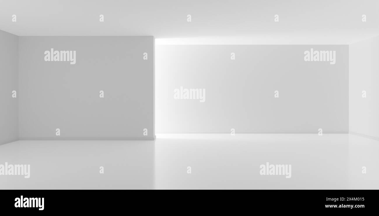 Empty white interior room with indirect light from behind divider wall ...