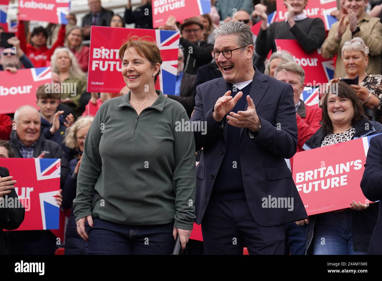 Labour Party leader Sir Keir Starmer with newly elected East Midlands mayor Claire Ward during a visit to Forest Town Arena in Mansfield, East Midlands. Picture date: Saturday May 4, 2024. Stock Photo