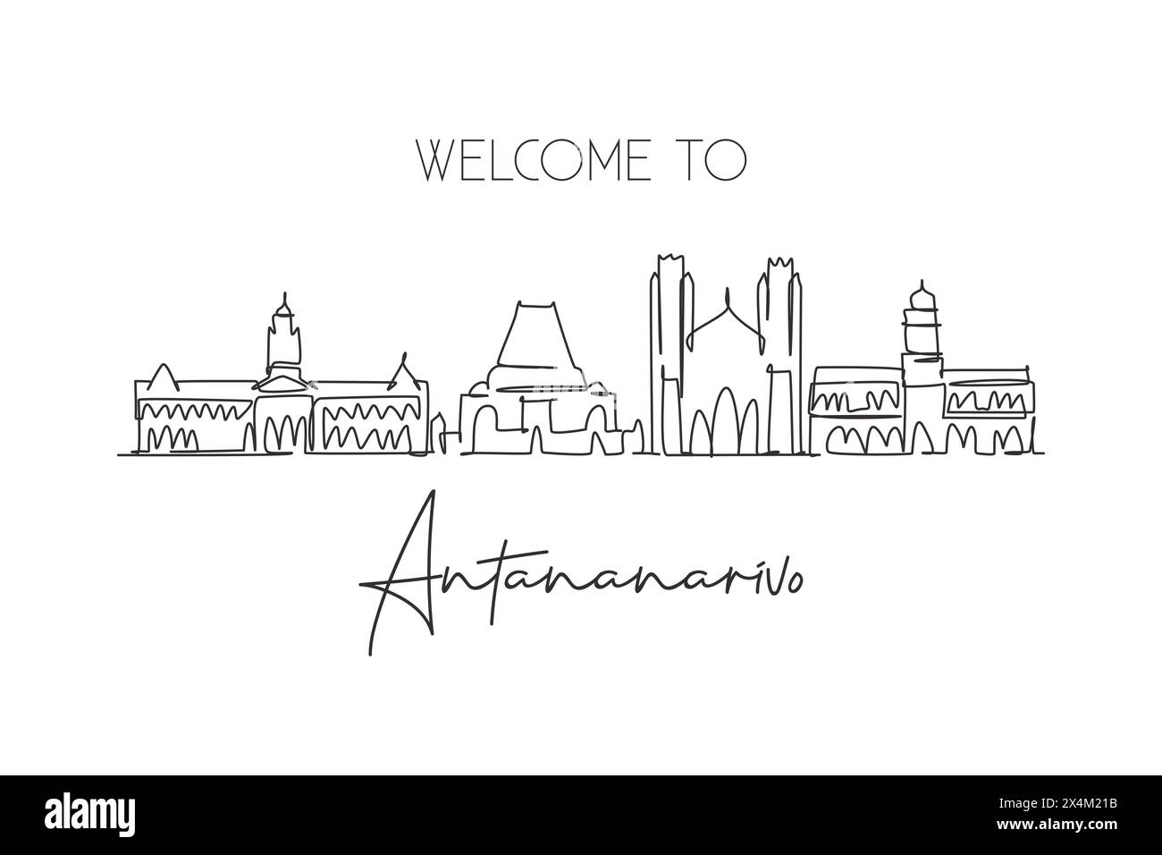 One continuous line drawing of Antananarivo city skyline, Madagascar ...