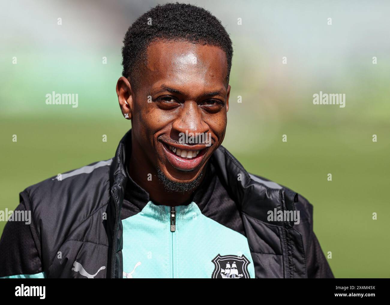 Mickel Miller of Plymouth Argyle arrives during the Sky Bet Championship match Plymouth Argyle vs Hull City at Home Park, Plymouth, United Kingdom, 4th May 2024 (Photo by Stan Kasala/News Images) in, on 5/4/2024. (Photo by Stan Kasala/News Images/Sipa USA) Credit: Sipa USA/Alamy Live News Stock Photo