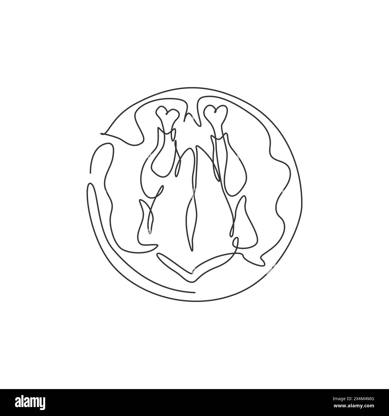 Single continuous line drawing of stylized roasted turkey for festival holiday celebration. Special menu from restaurant. Modern one line draw design Stock Vector