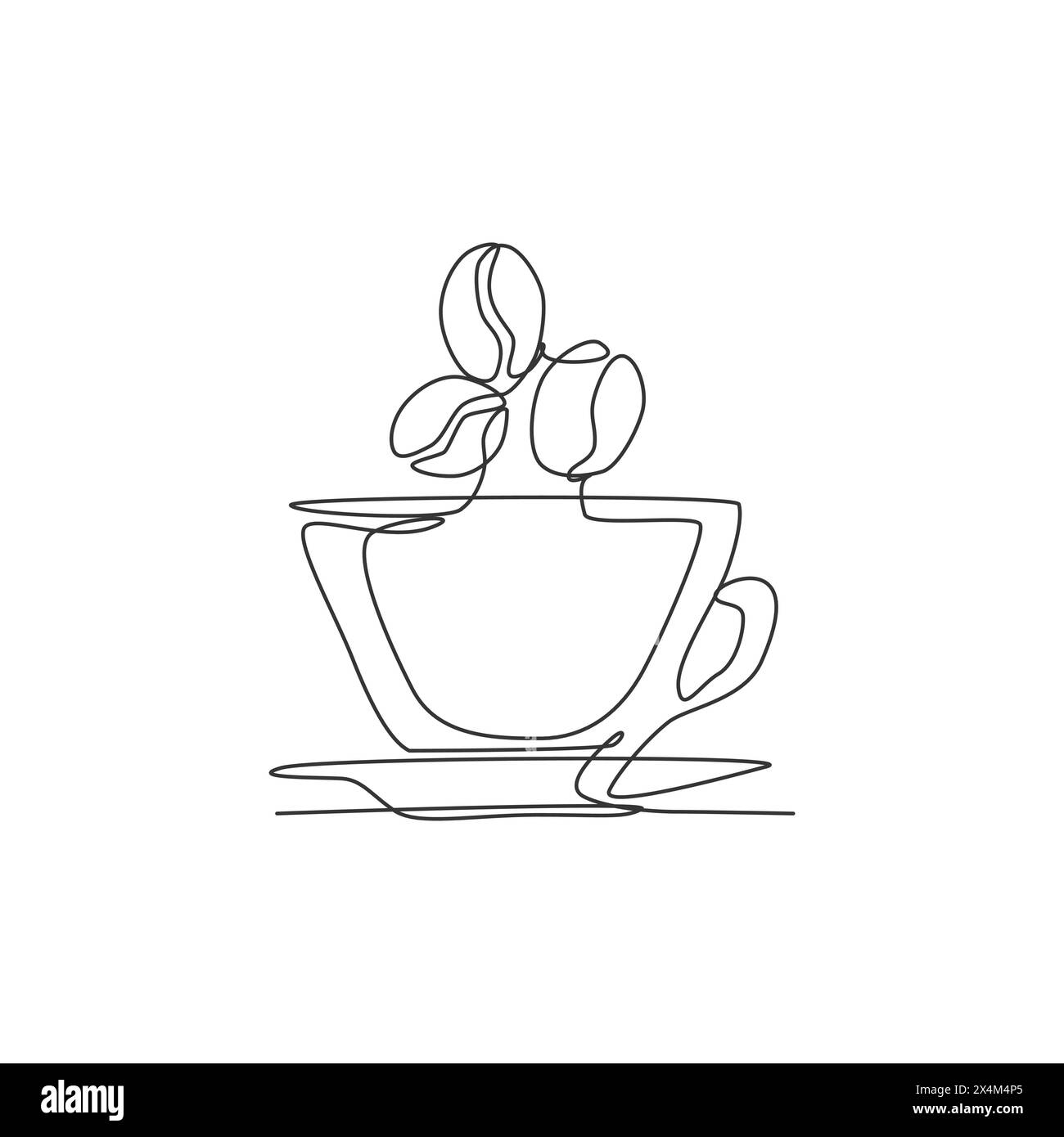 One single line drawing of fresh aromatic black coffee with beans logo