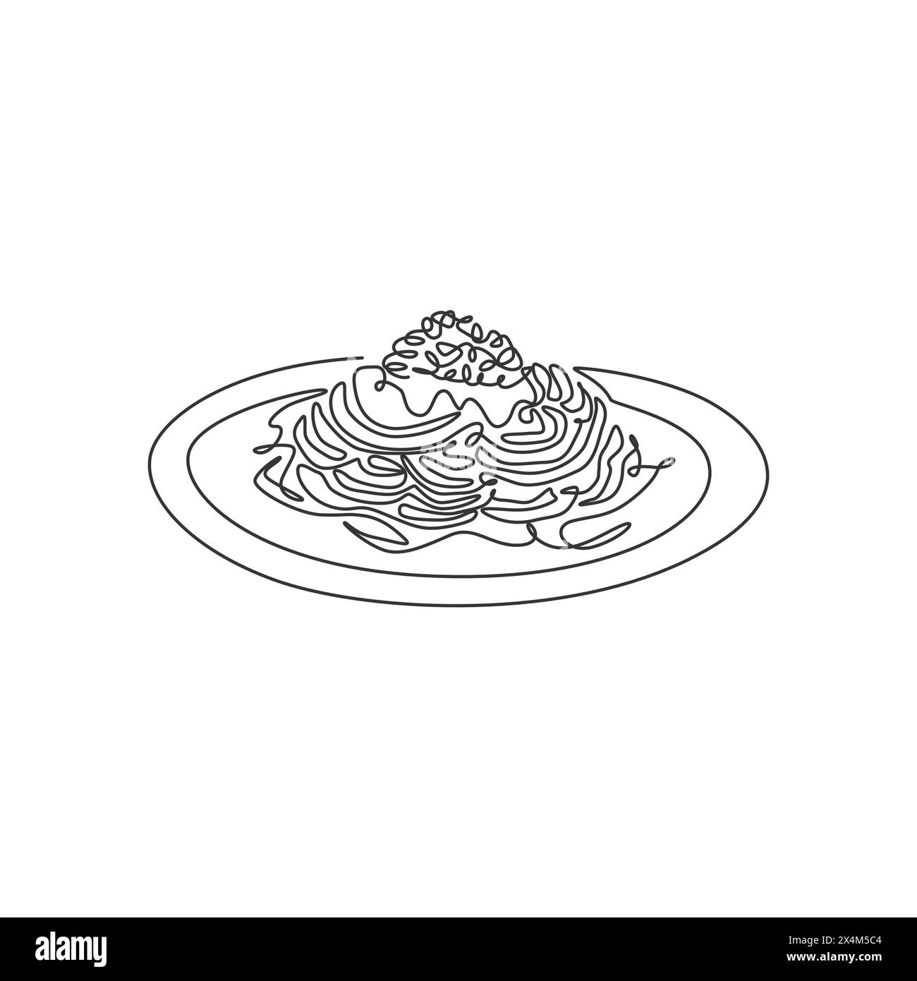Single continuous line drawing of stylized Italian spaghetti logo label. Italy pasta noodle restaurant concept. Modern one line draw design vector ill Stock Vector