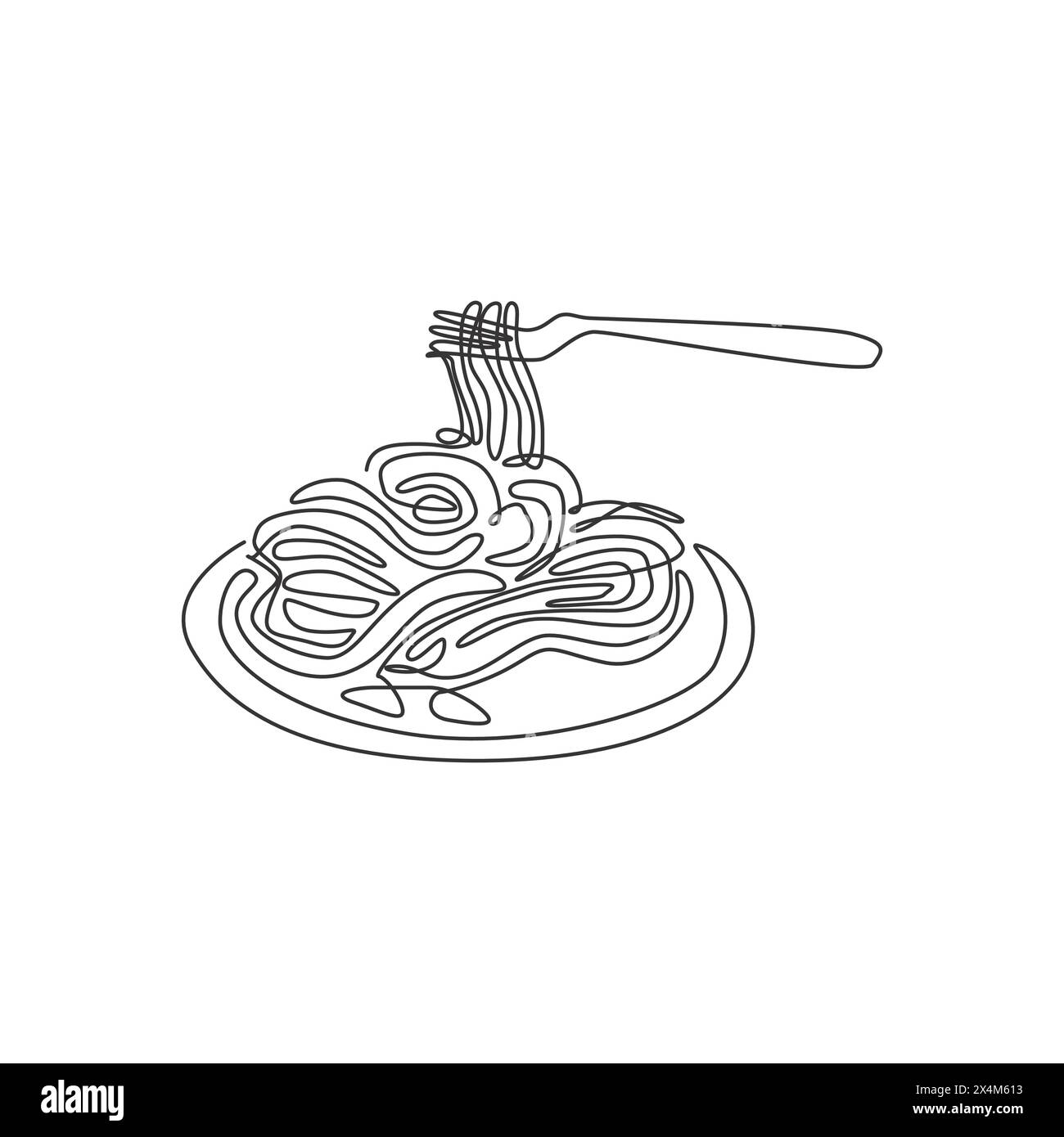 One continuous line drawing of fresh delicious Italian spaghetti pasta restaurant logo emblem. Italy fast food noodle shop logotype template concept. Stock Vector
