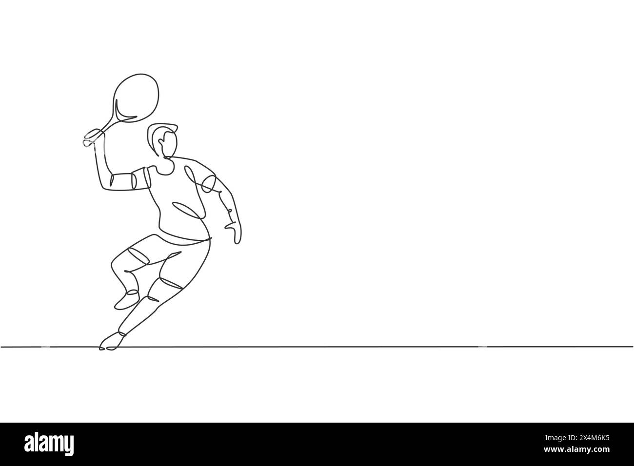 Single continuous line drawing of young agile man tennis player wait to