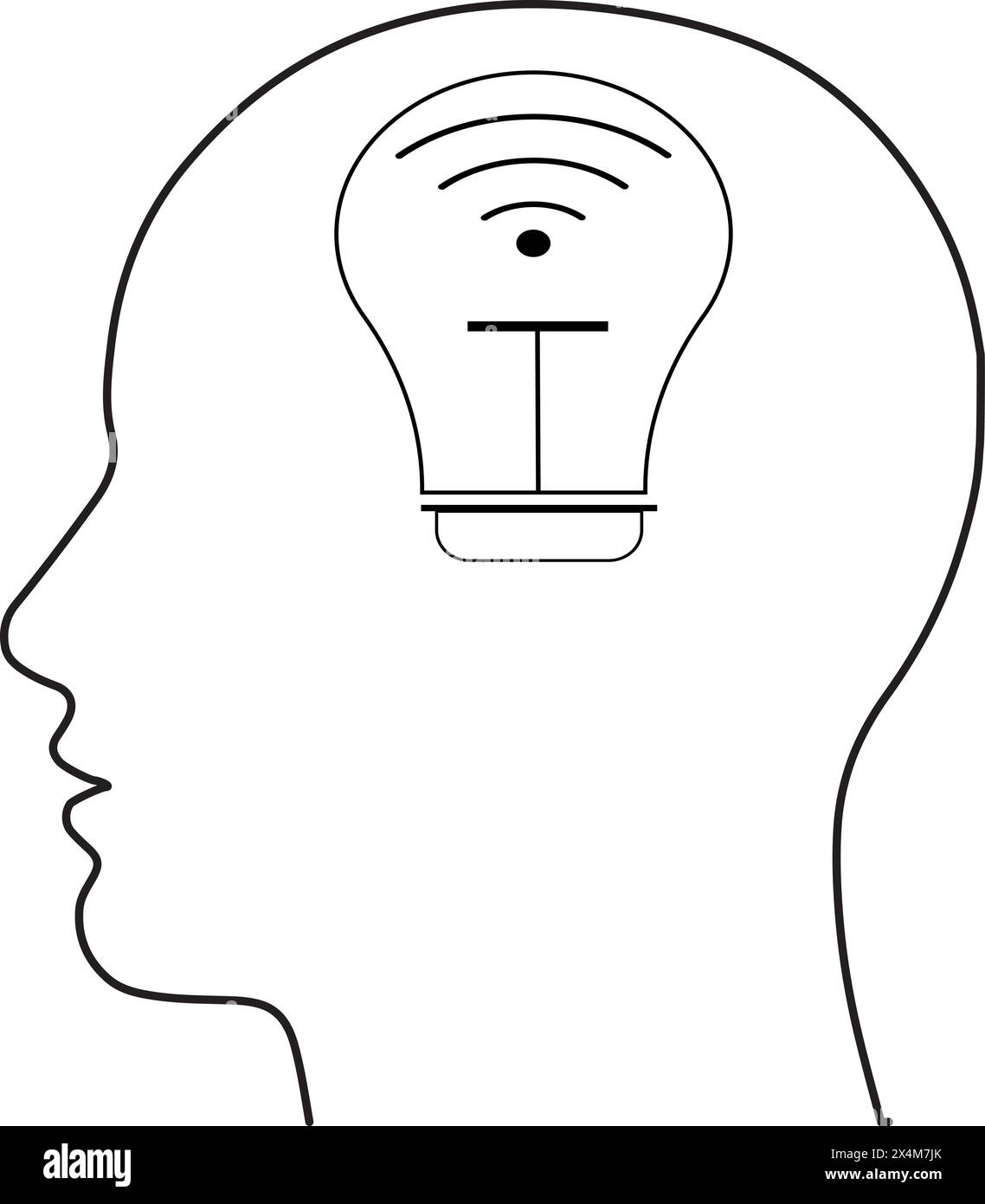 Idea bulb icon inside Human head vector illustration. wifi bulb inside human head Stock Vector