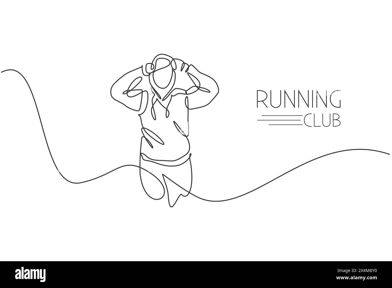 Single continuous line drawing of young agile man runner wearing hoodie cap while running relax. Healthy lifestyle concept. Trendy one line draw desig Stock Vector