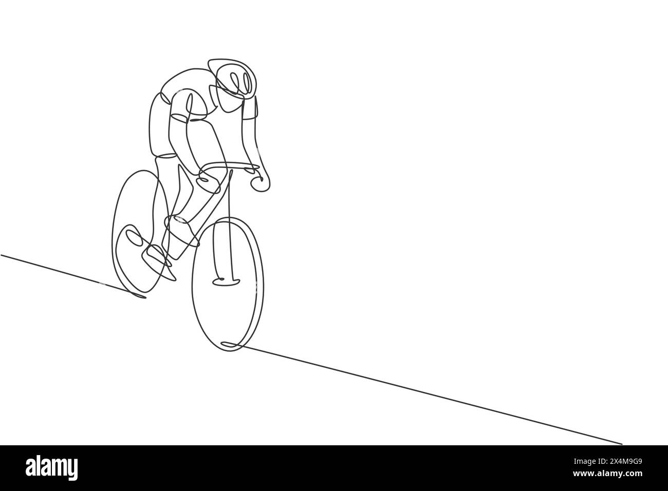 One single line drawing of young energetic man bicycle racer focus to chase after rival vector illustration. Racing cyclist concept. Modern continuous Stock Vector