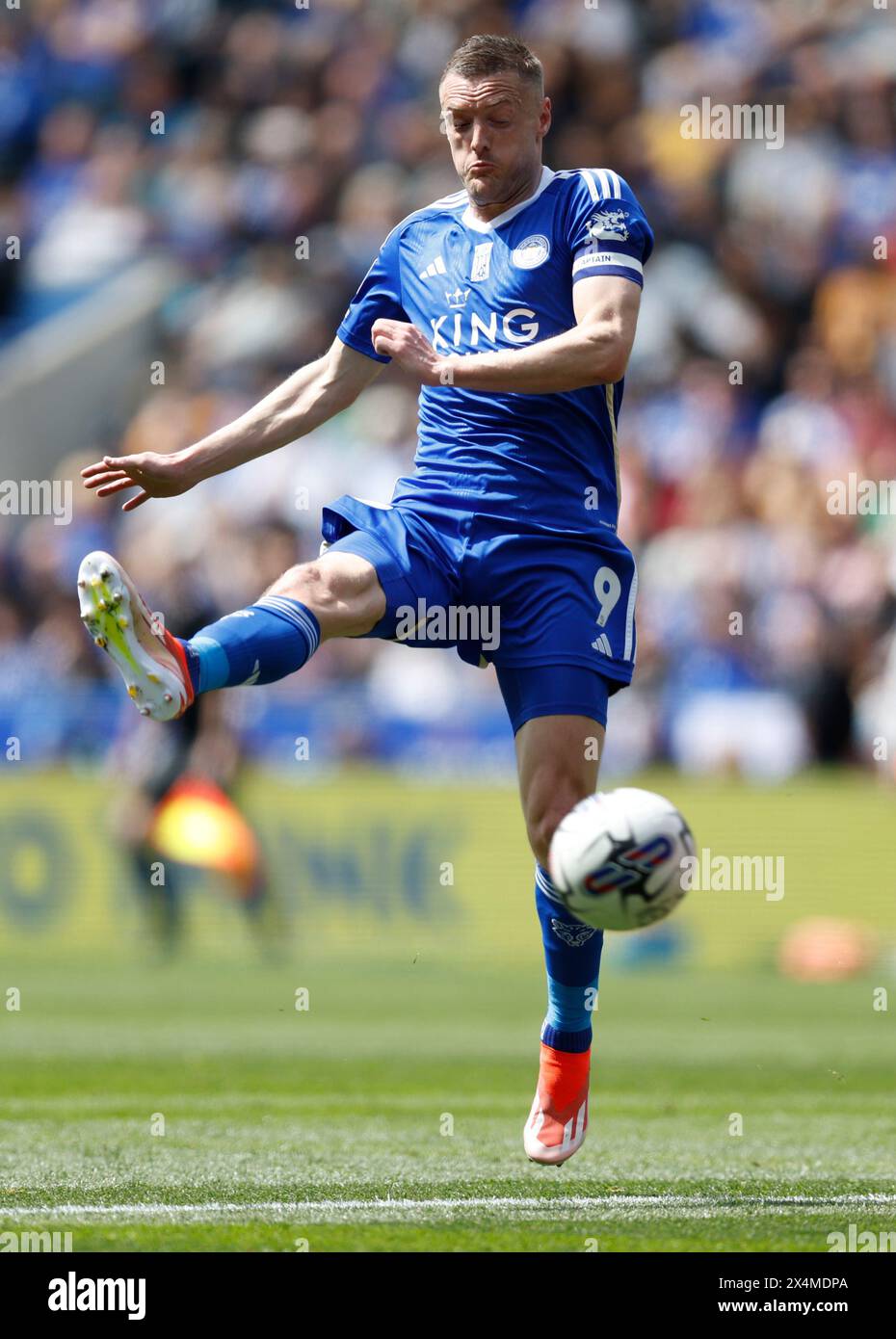 Leicester City's Jamie Vardy during the Sky Bet Championship match at the King Power Stadium, Leicester. Picture date: Saturday May 4, 2024. Stock Photo
