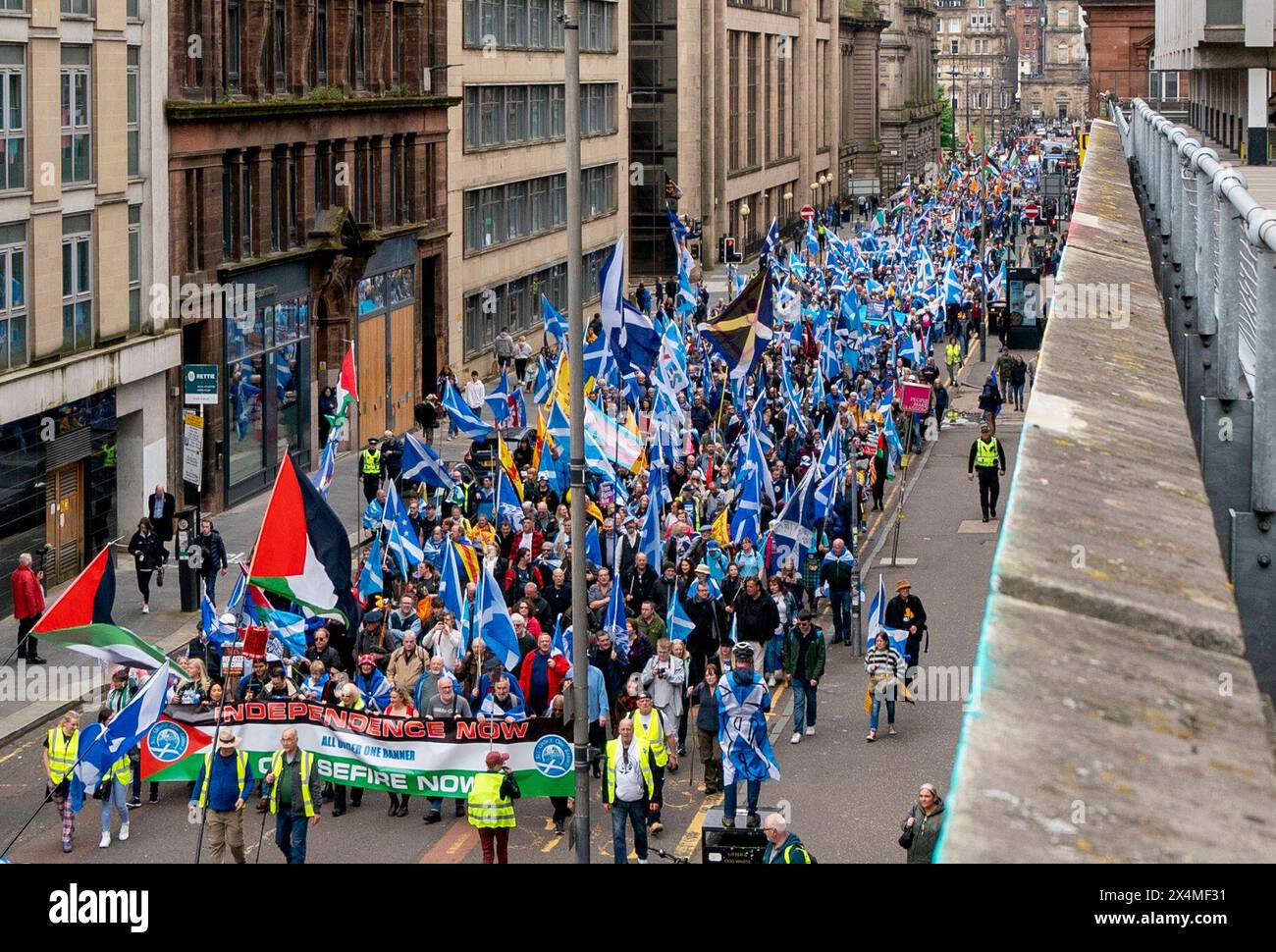 People take part in a March for Independence from Kelvingrove Park to Glasgow Green. Picture date: Saturday May 4, 2024. Stock Photo
