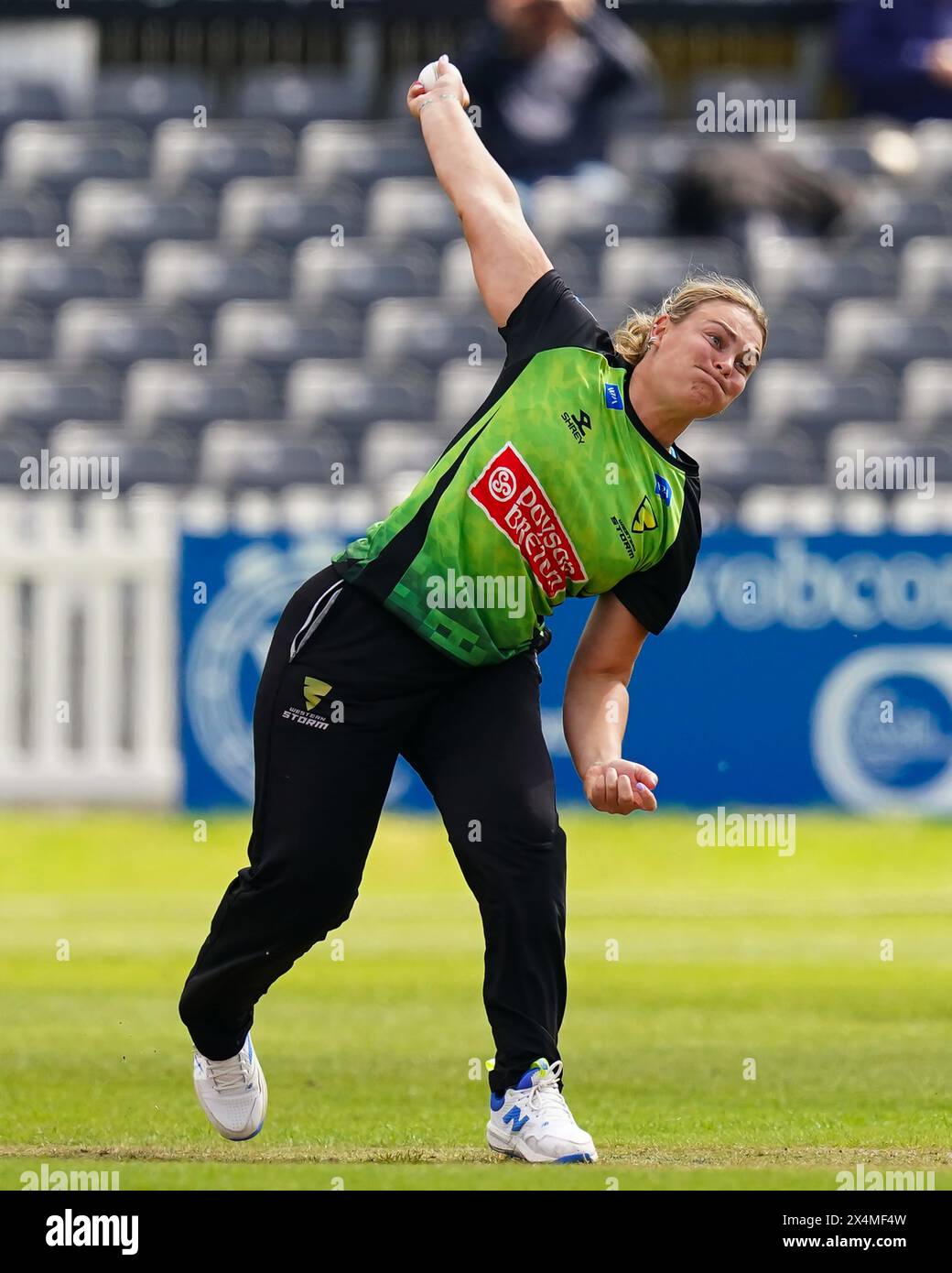 Bristol, UK, 4 May 2024. Western Storm's Danielle Gibson bowling during ...