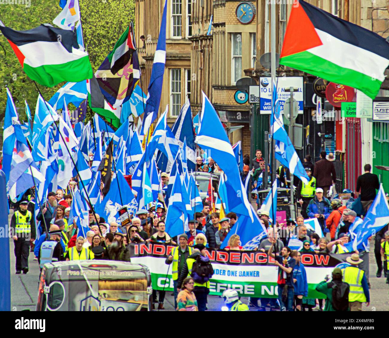 Glasgow, Scotland, UK. 4th May, 2024:  All Under One Banner's (AUOB) March for Independence took place today as they walked through the city to a rally on glasgow green park . Credit Gerard Ferry /Alamy Live News Stock Photo