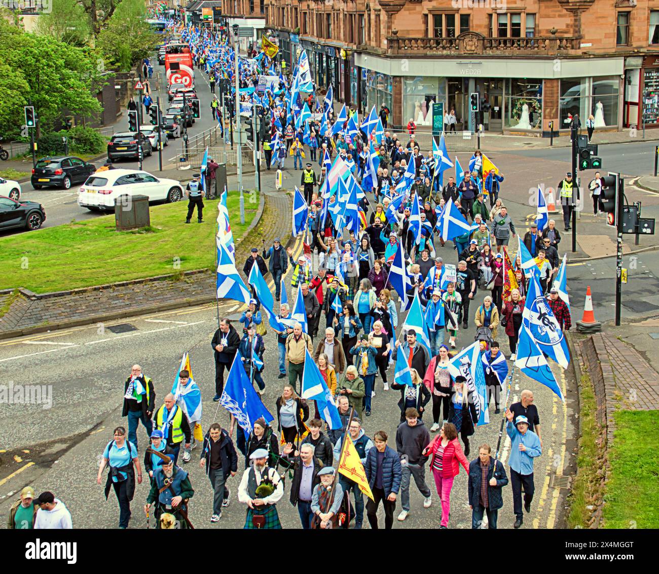 Glasgow, Scotland, UK. 4th May, 2024:  All Under One Banner's (AUOB) March for Independence took place today as they walked through the city to a rally on glasgow green park . Credit Gerard Ferry /Alamy Live News Stock Photo