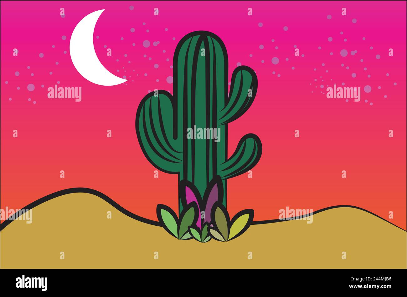 bright cacti, aloe and leaves. Collection of exotic plants. Cactus with flowers. Stock Vector