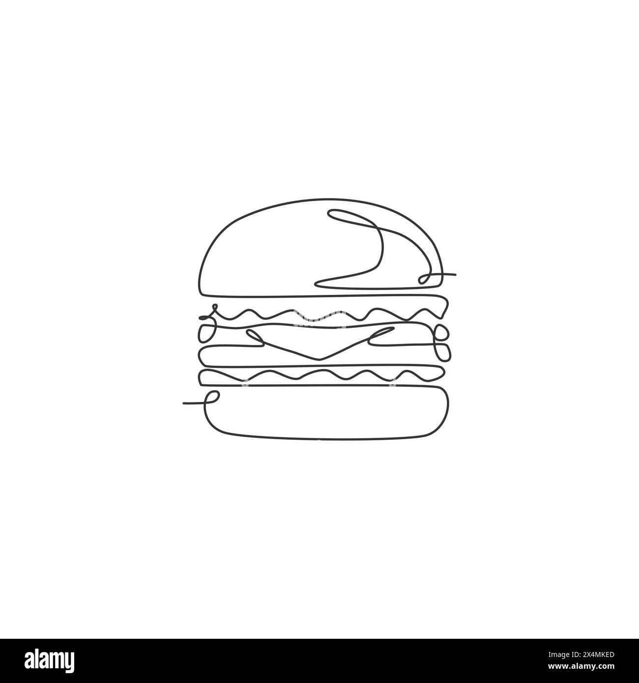 One continuous line drawing of fresh delicious American cheeseburger ...