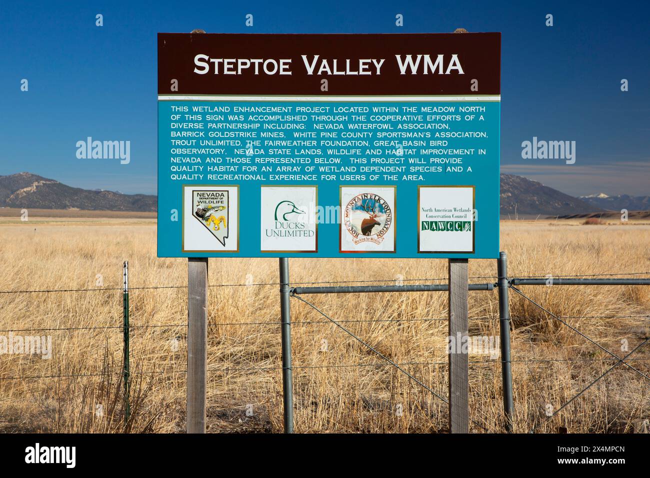 Entrance sign, Steptoe Valley Wildlife Management Area, Nevada Stock Photo