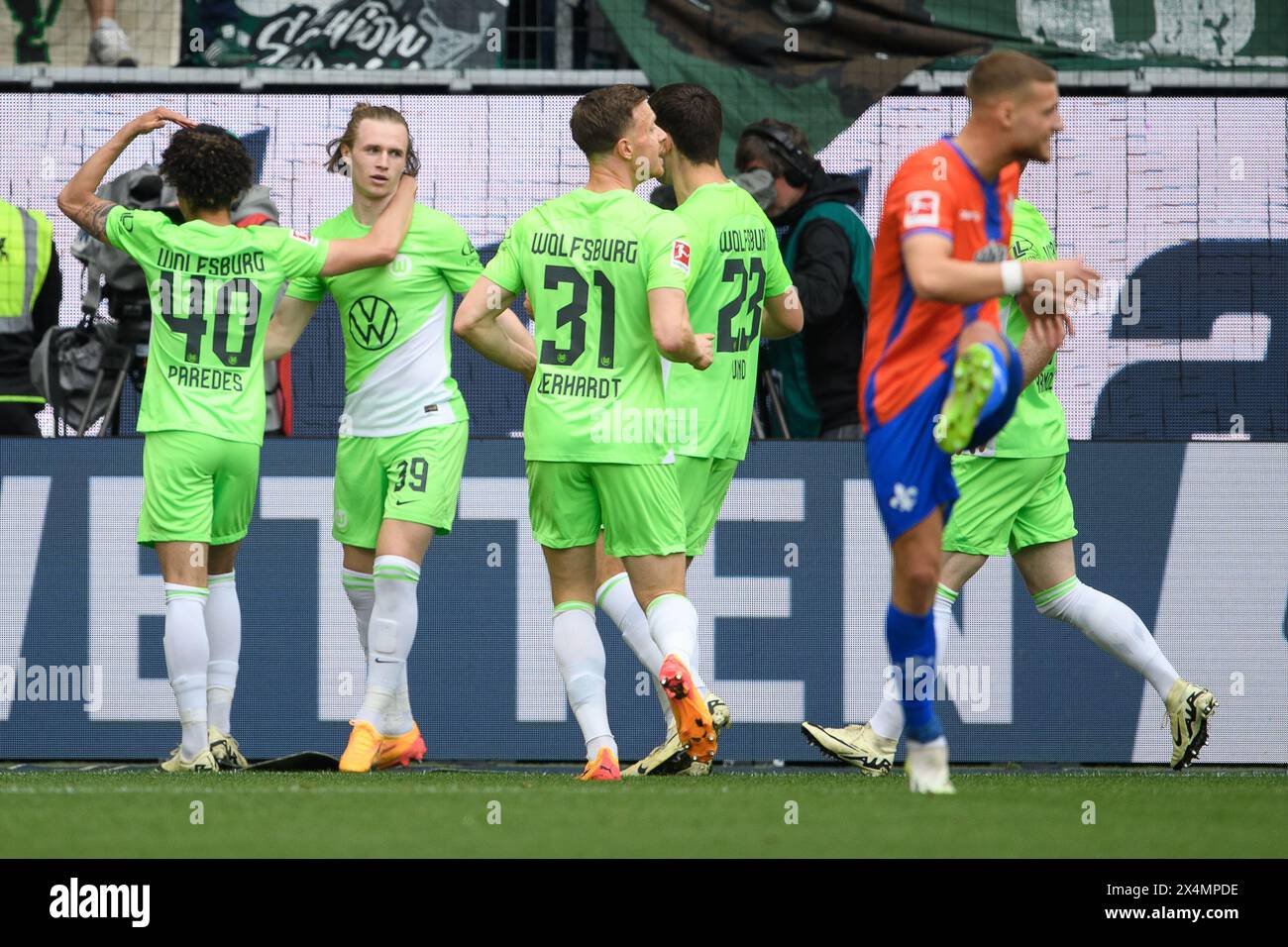 04 May 2024, Lower Saxony, Wolfsburg: Soccer: Bundesliga, VfL Wolfsburg ...